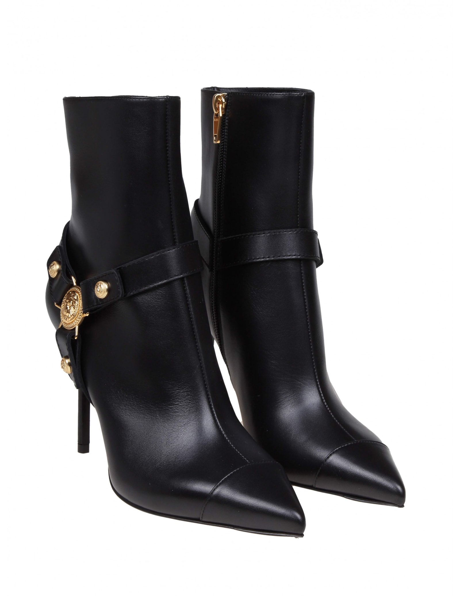 Shop Balmain Black Leather Eva Ankle Boot In Noir