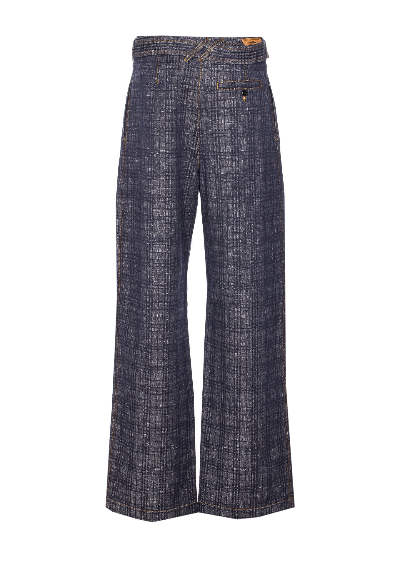 Burberry High Waist Plaid Pattern Trousers With Belt In Blue