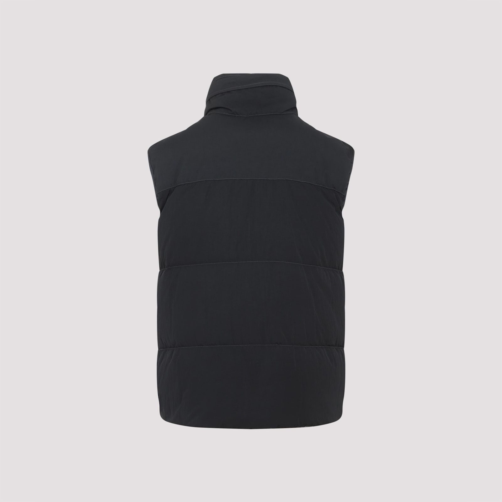 C.p. Company Black Vest With Mock Drawstring Neck And Logo Plaque On The Front In Black