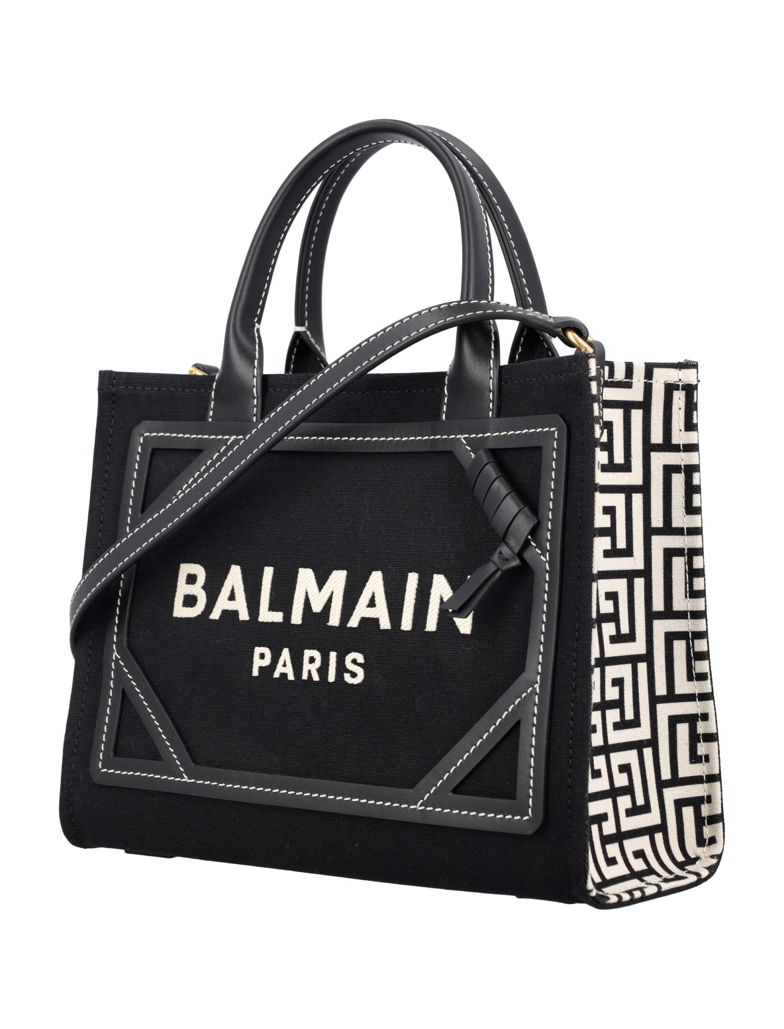 Shop Balmain B-army Small Shopper Bag In Avorio Nero