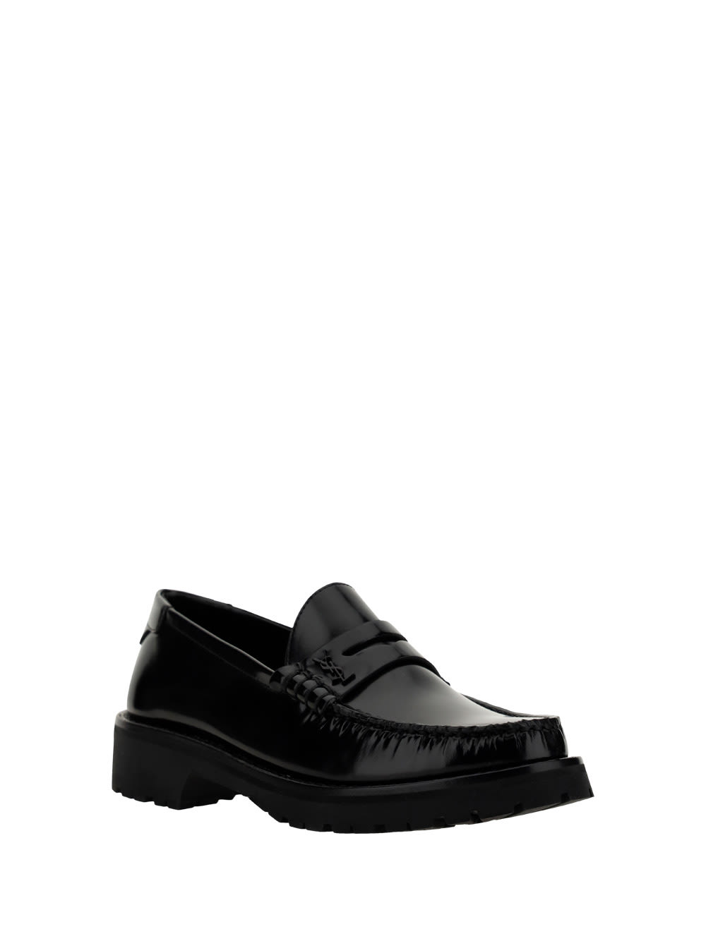 Saint Laurent Women's Leather Loafer With Monogram In Nero/nero
