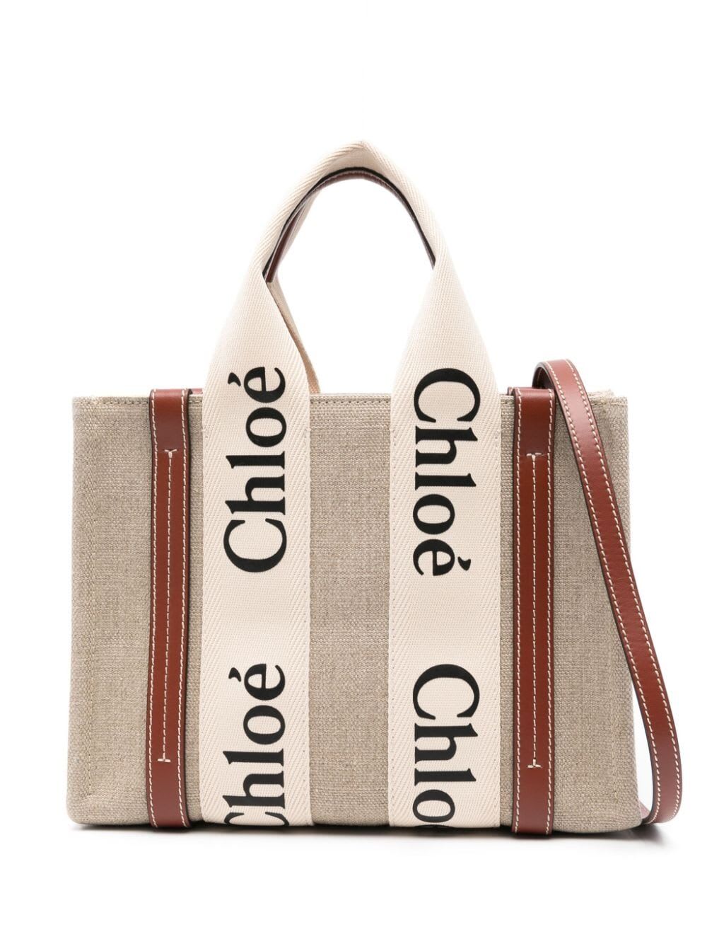 Shop Chloé Woody Bag In U White Brown