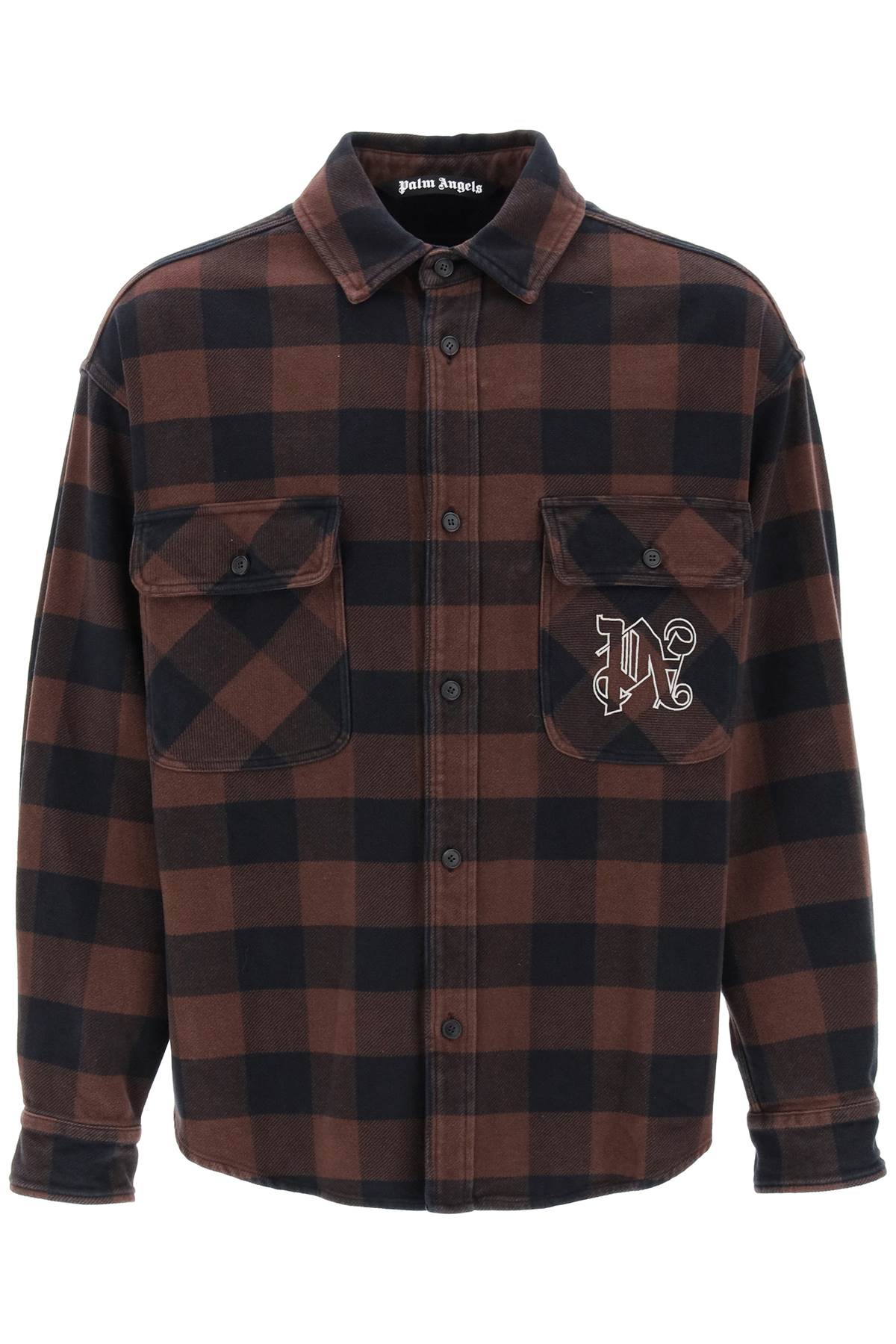Shop Palm Angels Flannel Overshirt With Check Motif In Brown