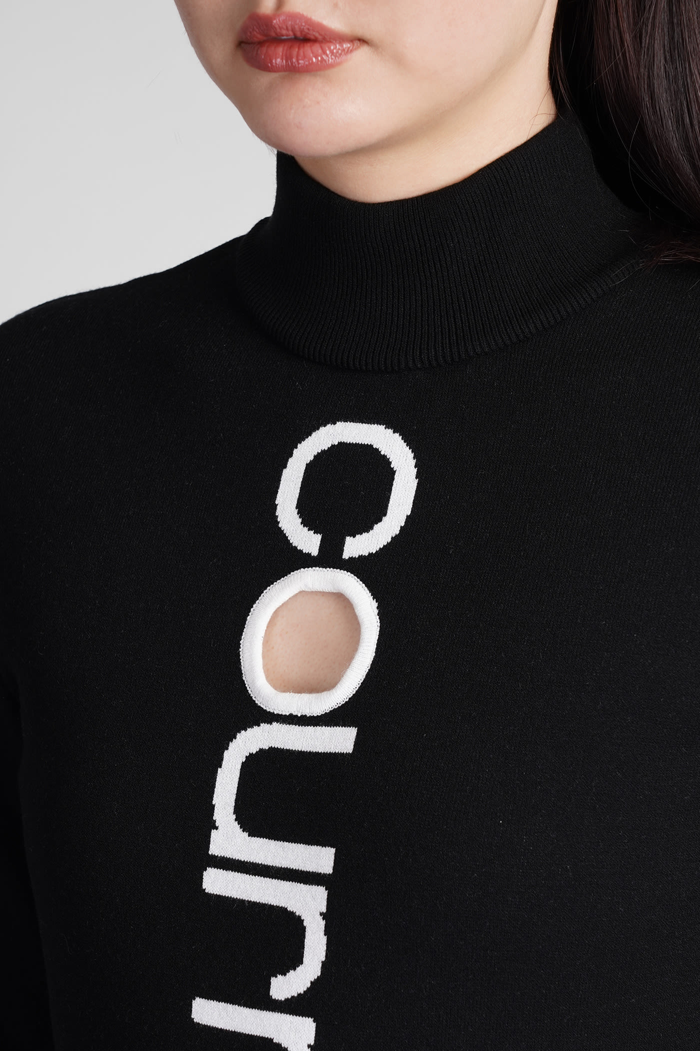 Courrèges Logo Intarsia Knit Viscose Blend Sweater In Black/heritage White