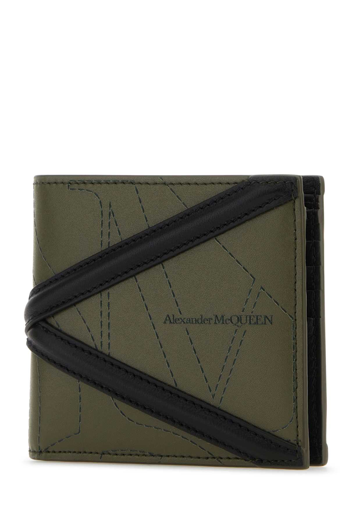Shop Alexander Mcqueen Army Green Leather Wallet In Dk Kaki/black
