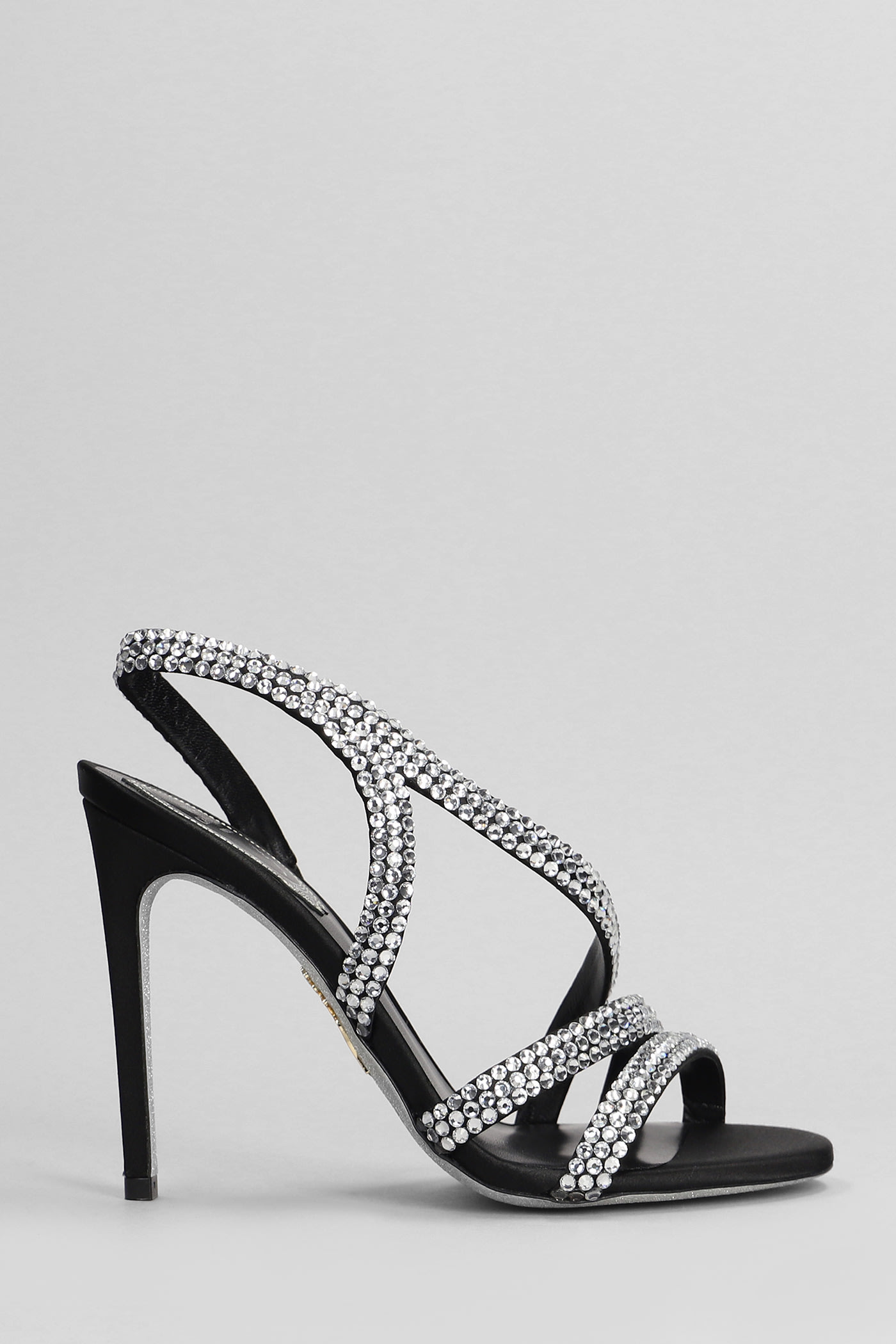 Shop René Caovilla Lisa Sandals In Black Satin