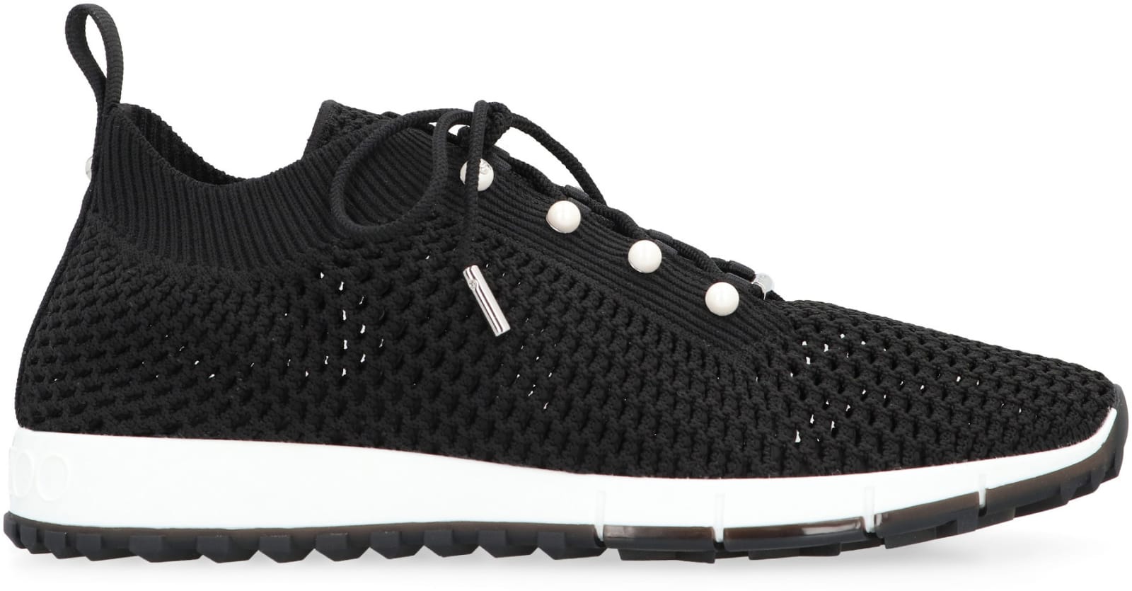Jimmy Choo Cashmere Knit Sneakers Pearl Embellishments In Black