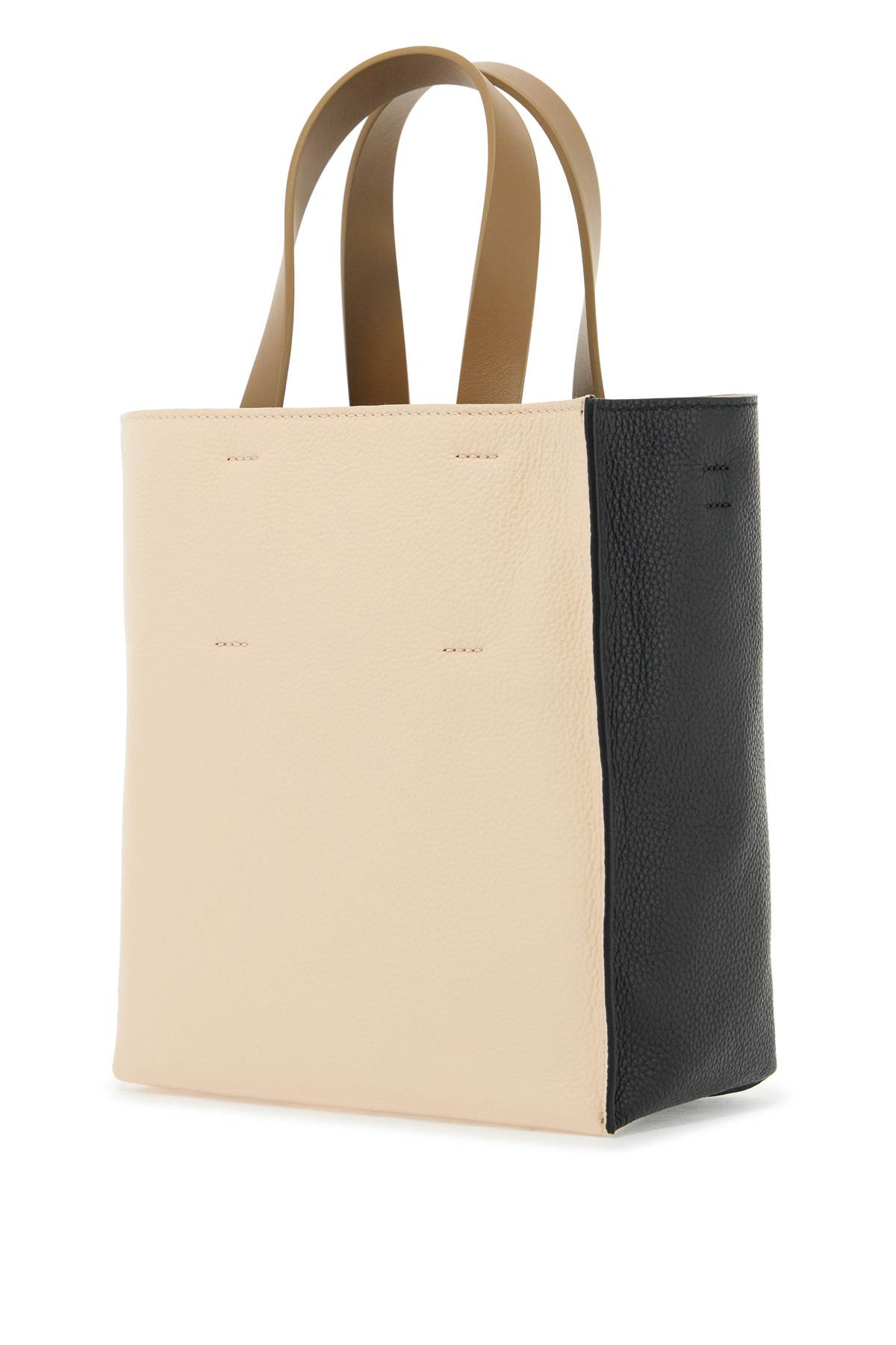 Marni Borsa A Mano Museo Mini In Pelle Bicolor Donna In Blackshellagategrey