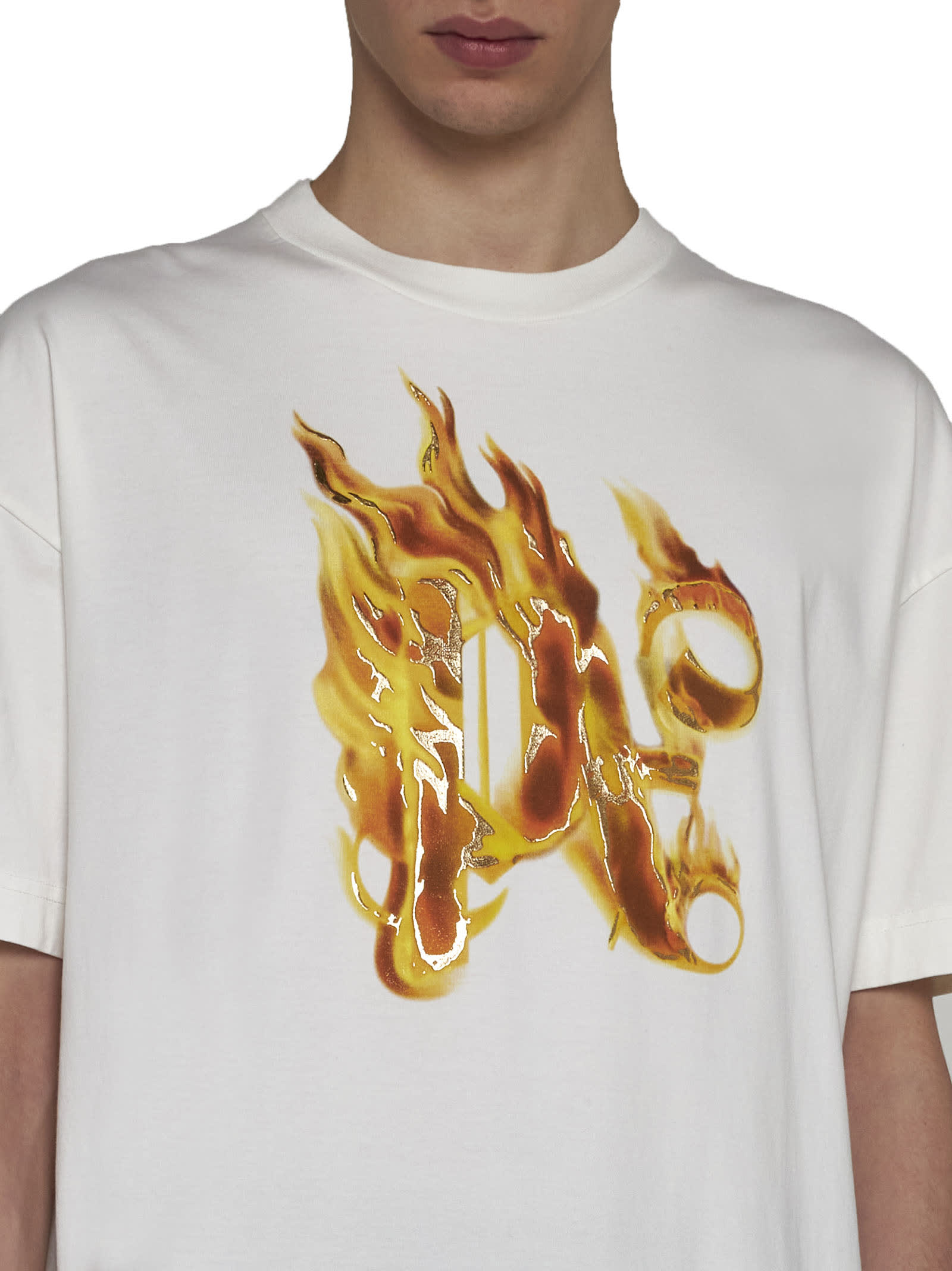 Shop Palm Angels T-shirt In Off White Gold