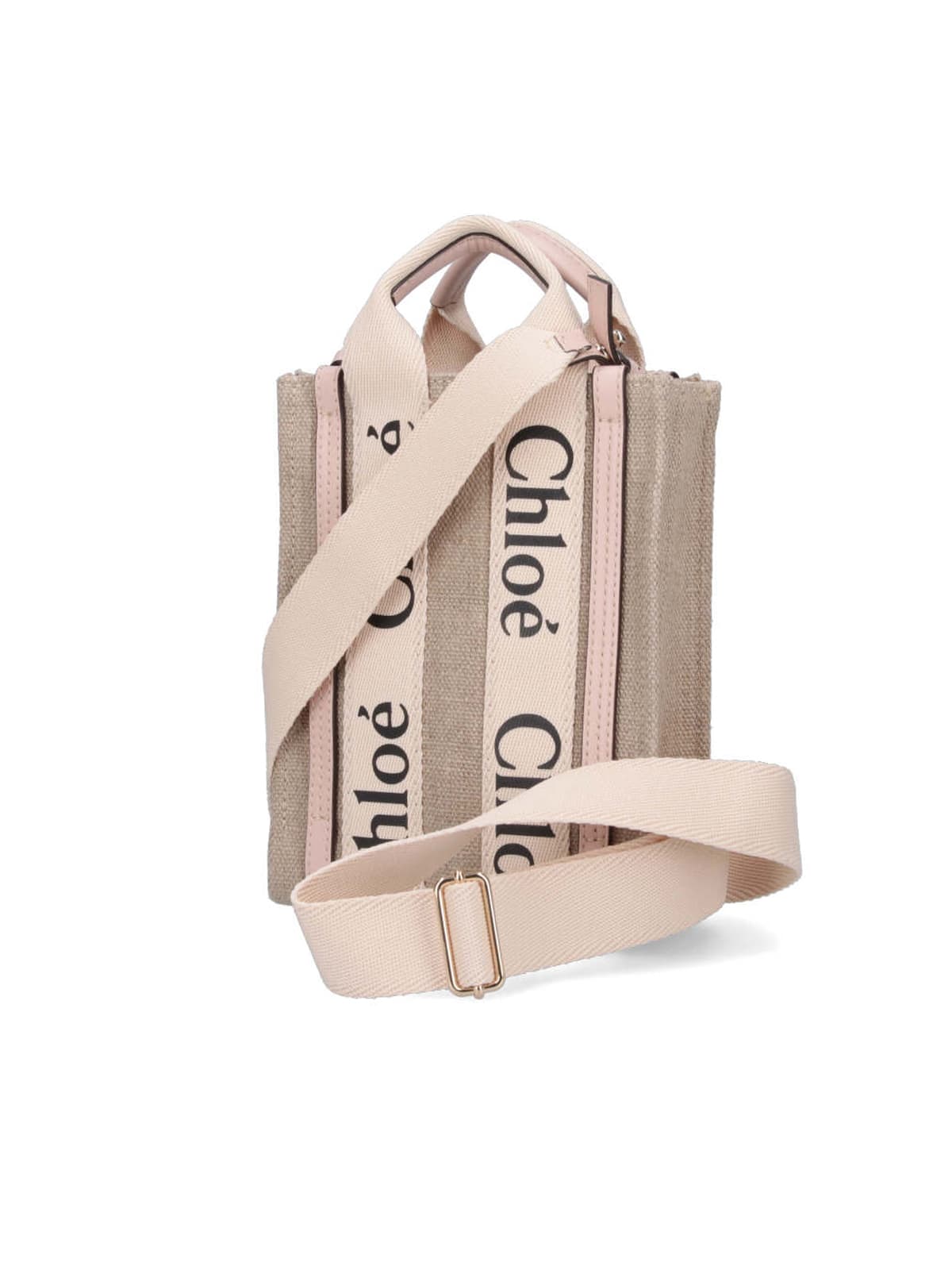 Shop Chloé Woody North South Mini Bag In Beige