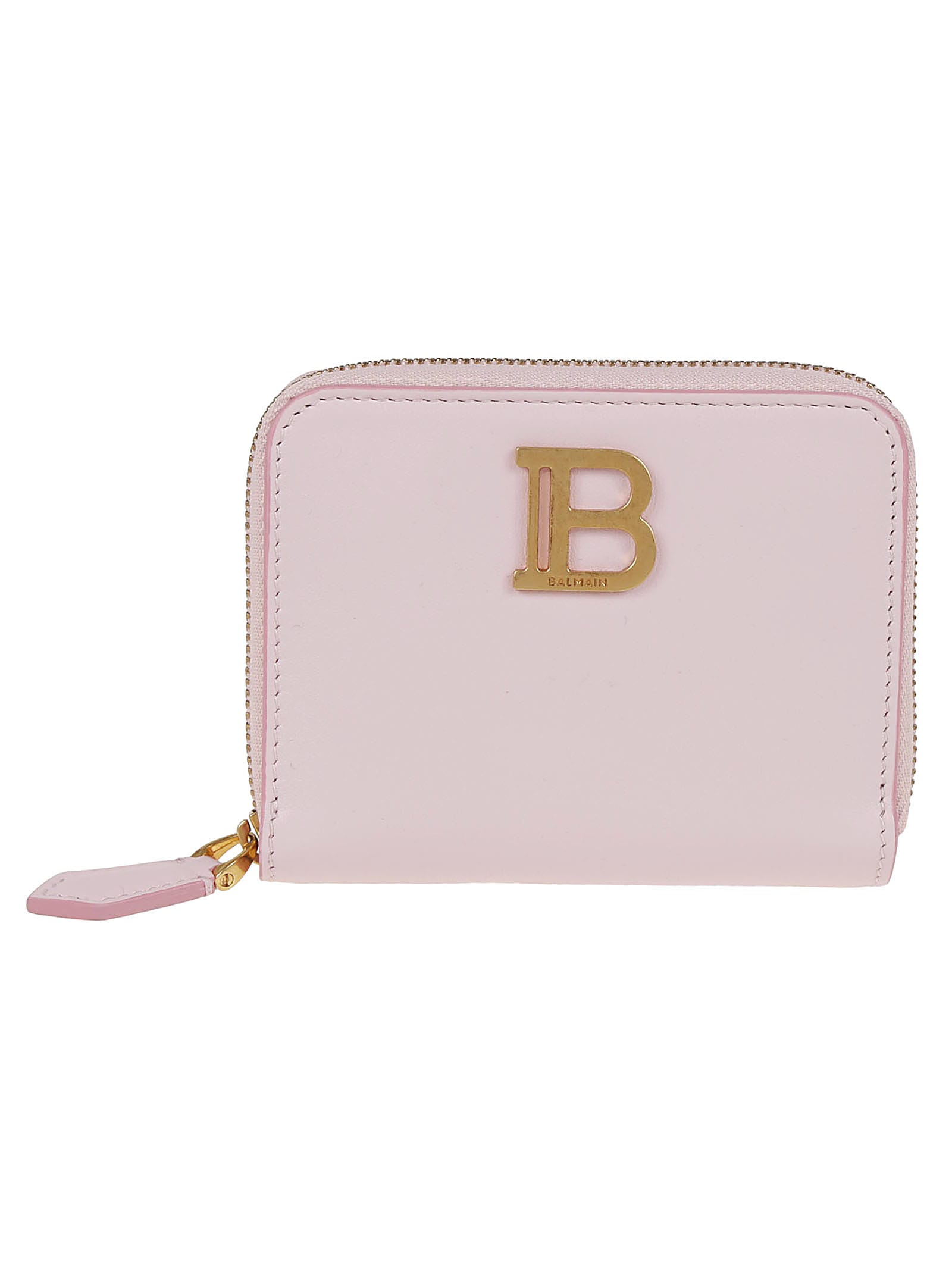 Shop Balmain Bbuzz Zipped Wallet-calfskin In Ak Rose Pale
