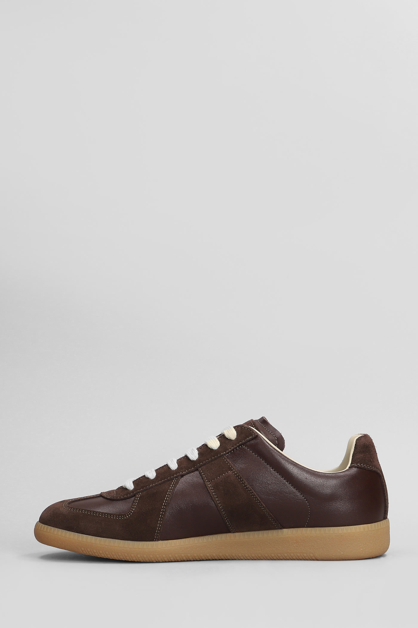 Shop Maison Margiela Replica Sneakers In Brown Suede And Leather