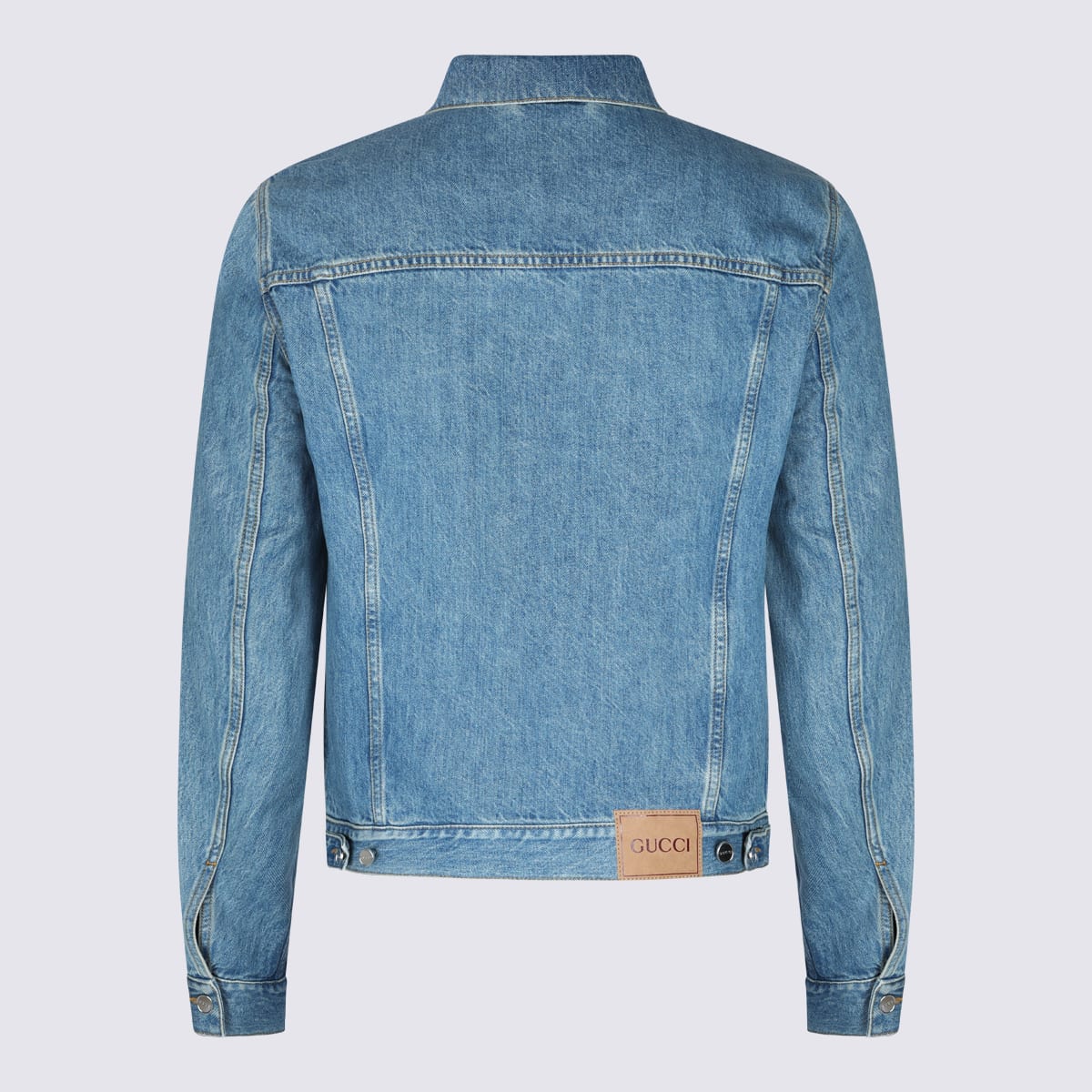 Gucci Light Blue Jacket With Gg Logo Print On The Front In Denim Man In Lightblue