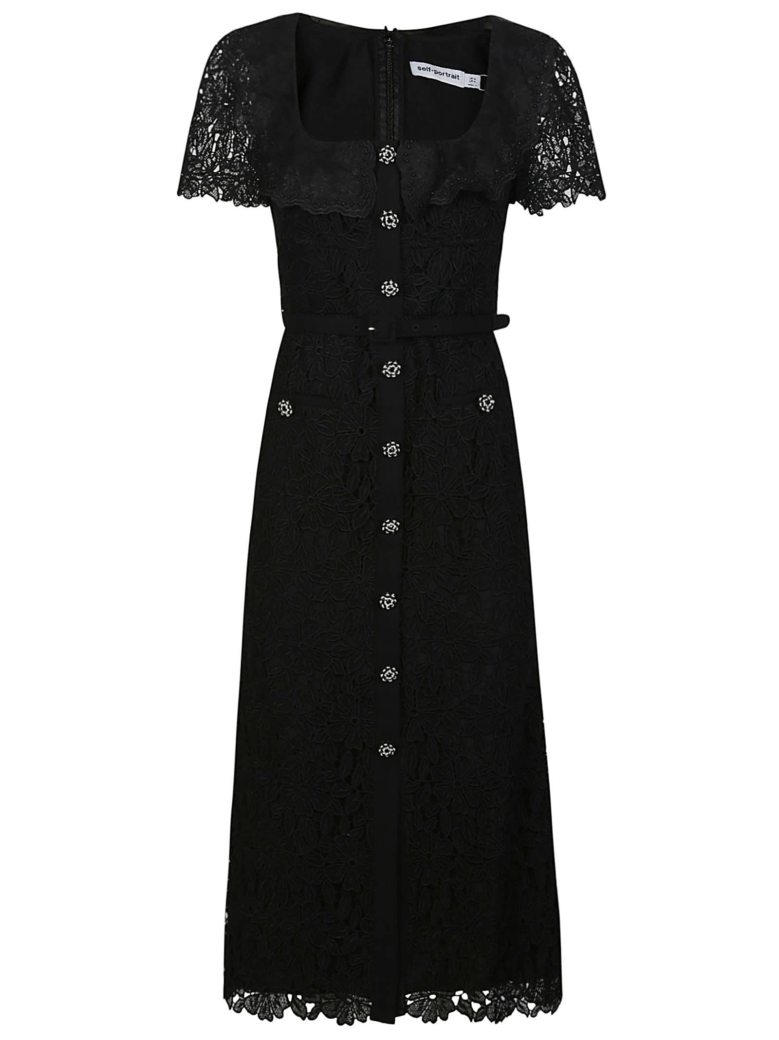 Shop Self-portrait Guipure Lace Midi Dress In Black