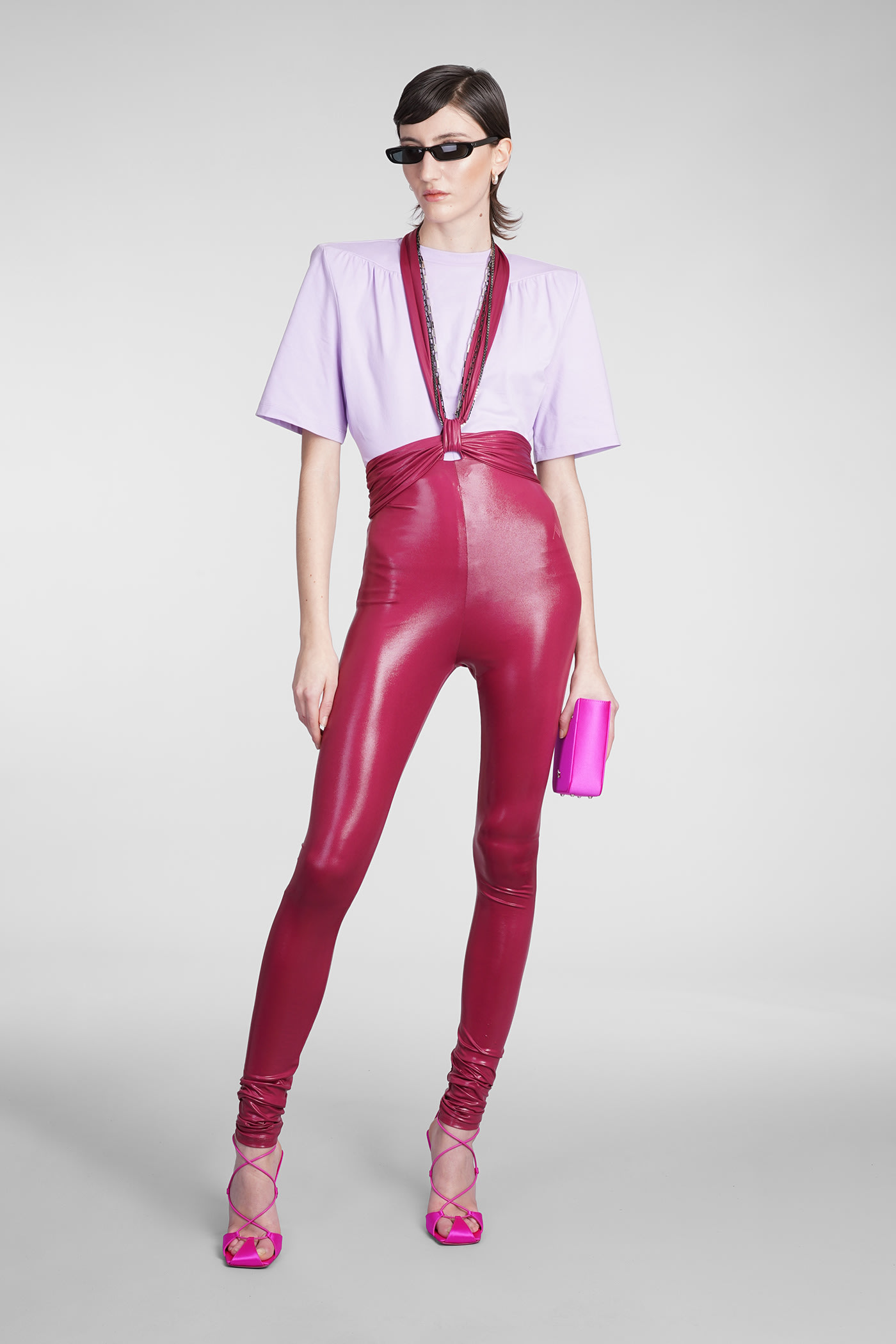 Attico Ruby Chain-trimmed Leggings In Red