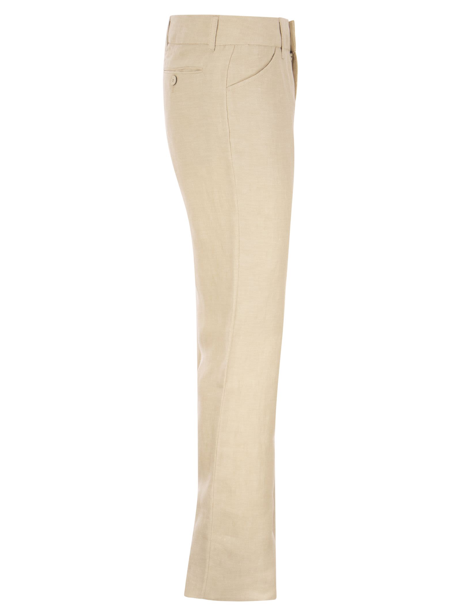 Shop Etro Linen Bootcut Trousers In Sand