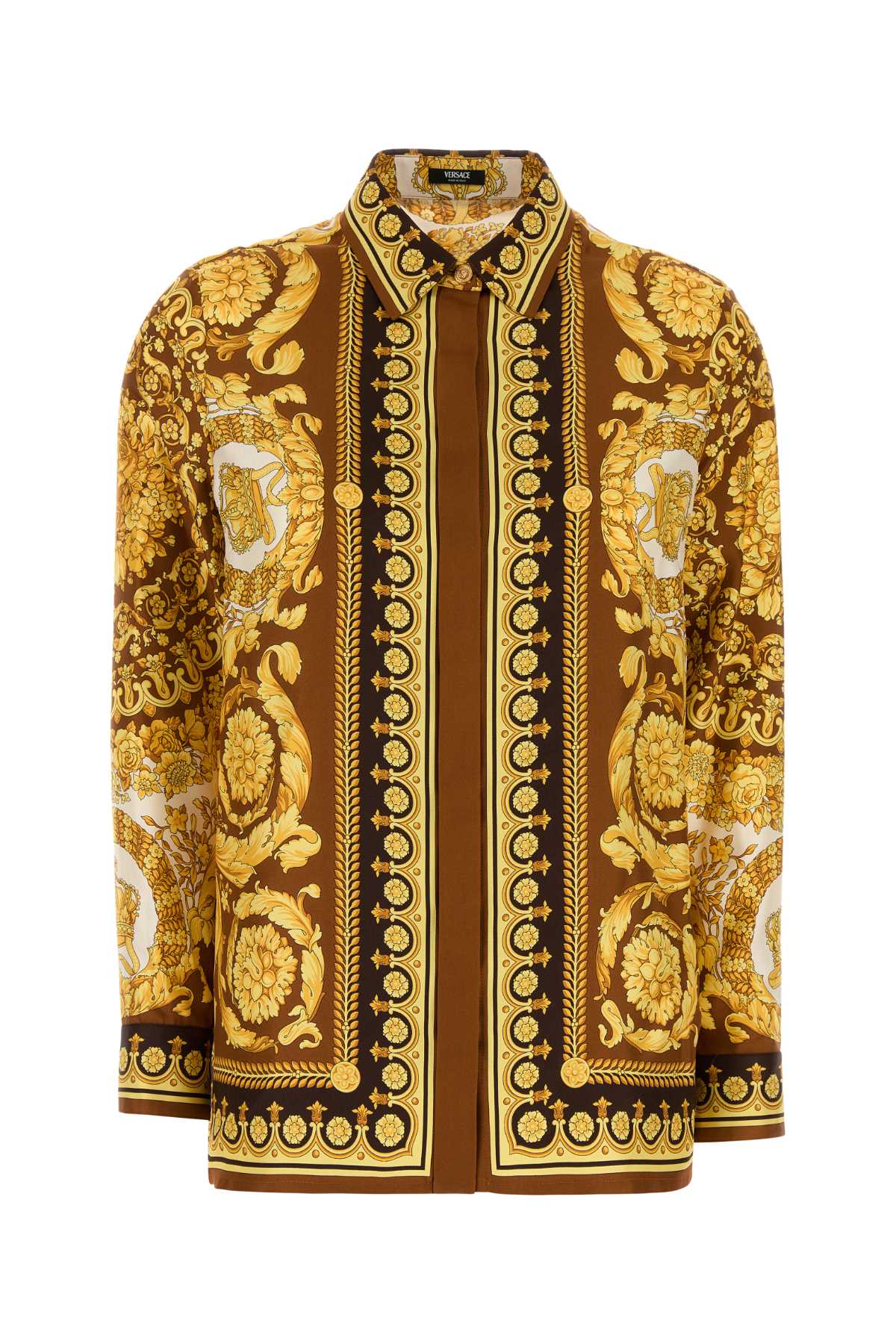 Versace Barocco Silk Shirt In Gold
