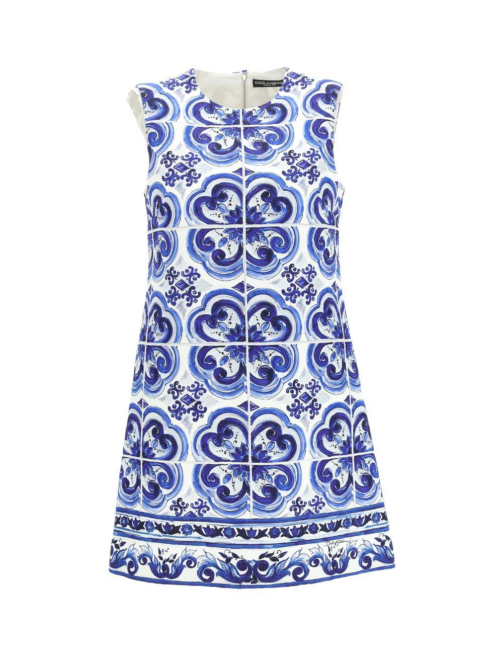 Shop Dolce & Gabbana Majolica-print Round Neck Mini Dress In Tn Blu/bco