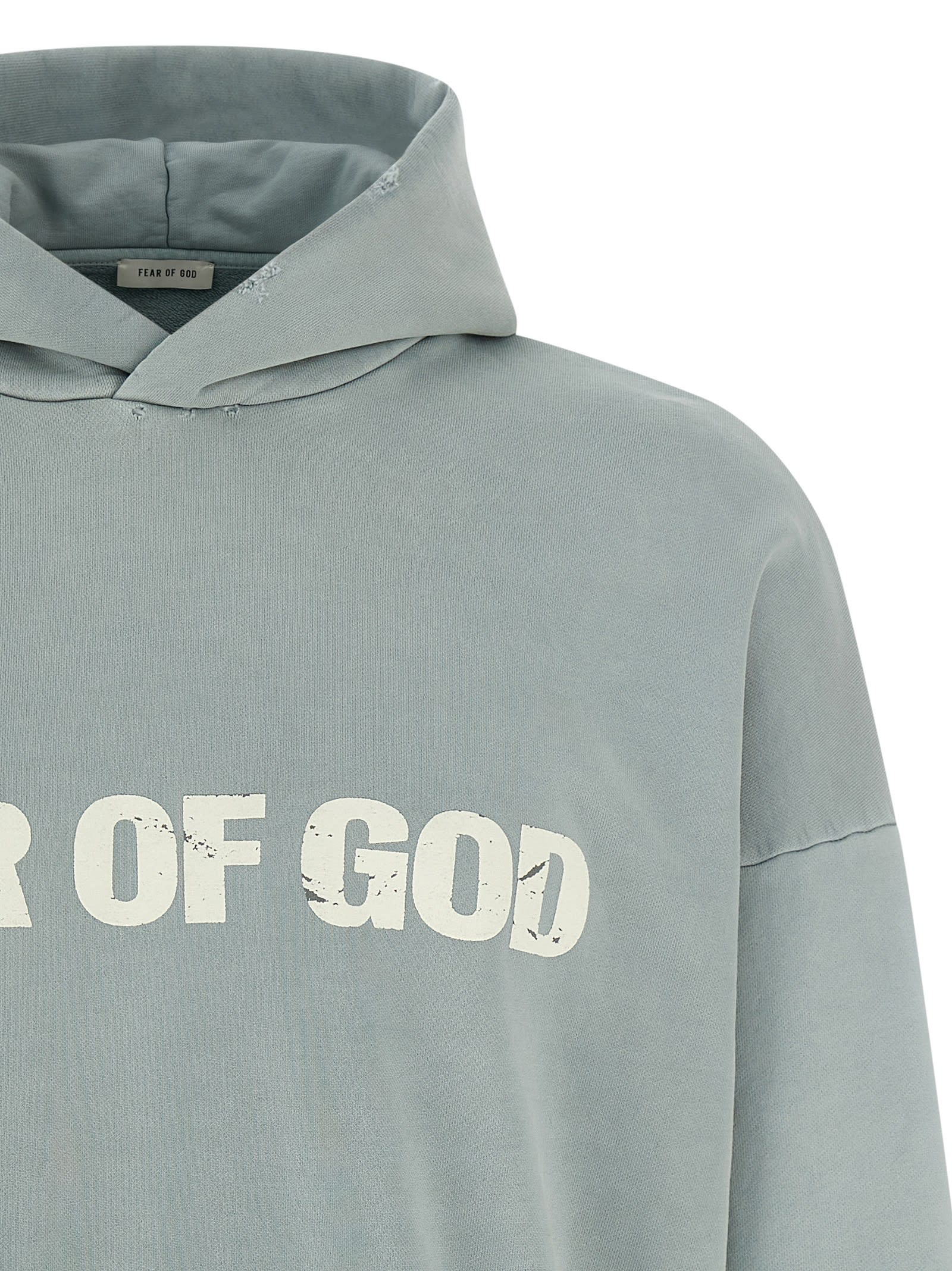 Fear Of God Heaven Distressed Logo-print Cotton-jersey Hoodie In Black