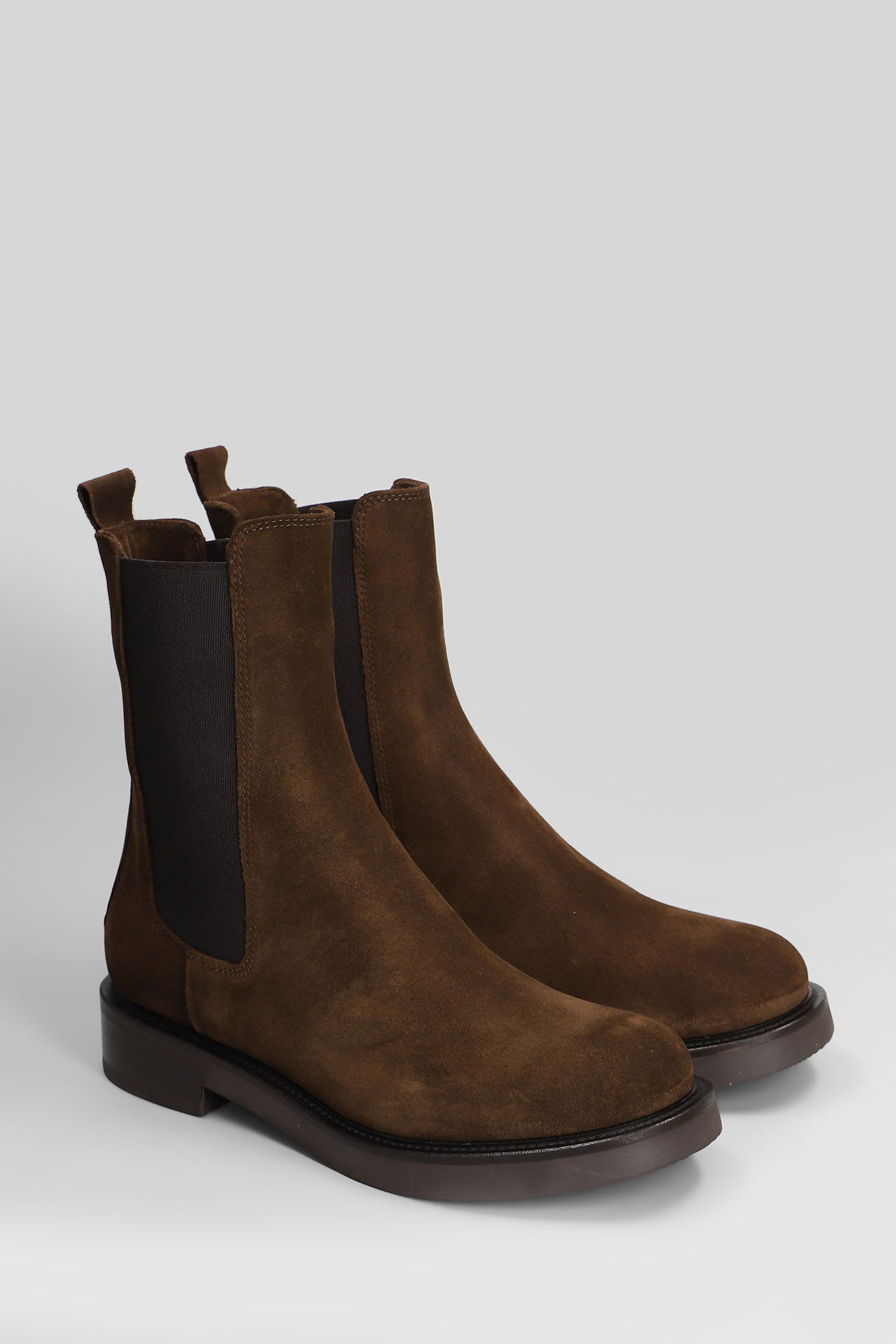 Julie Dee Low Heels Ankle Boots In Leather Color Suede In Brown