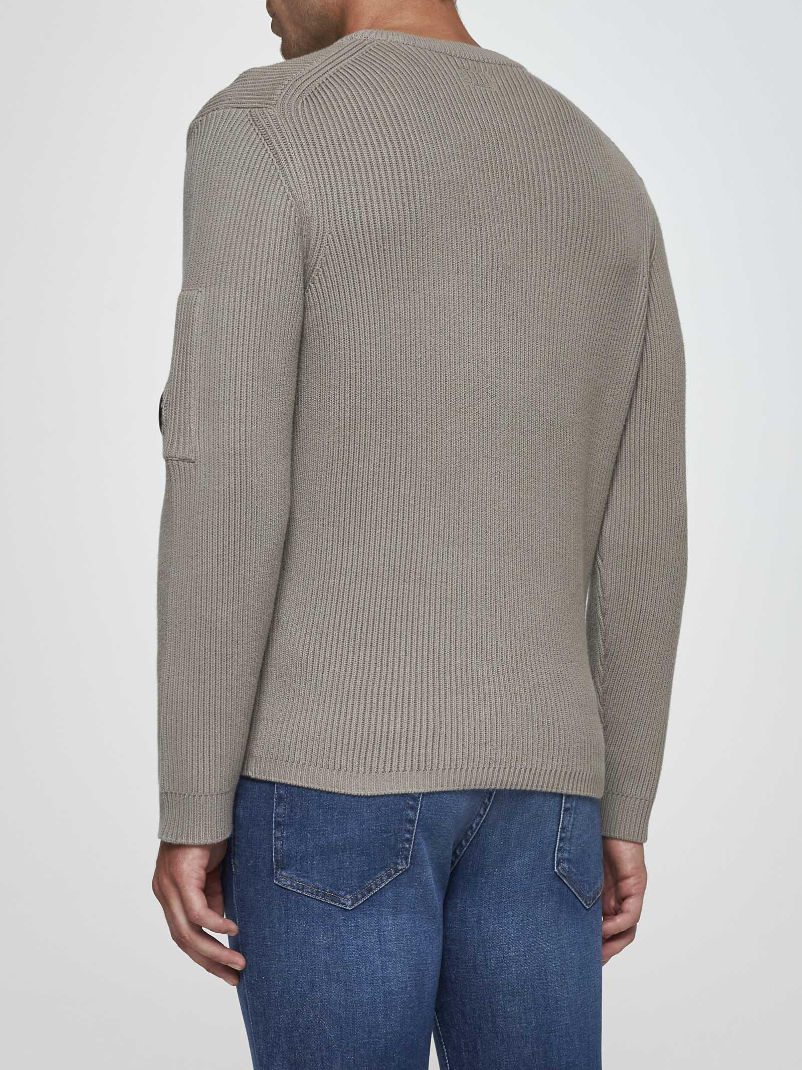 Shop C.p. Company Ribbed Cotton-blend Sweater In Kaki