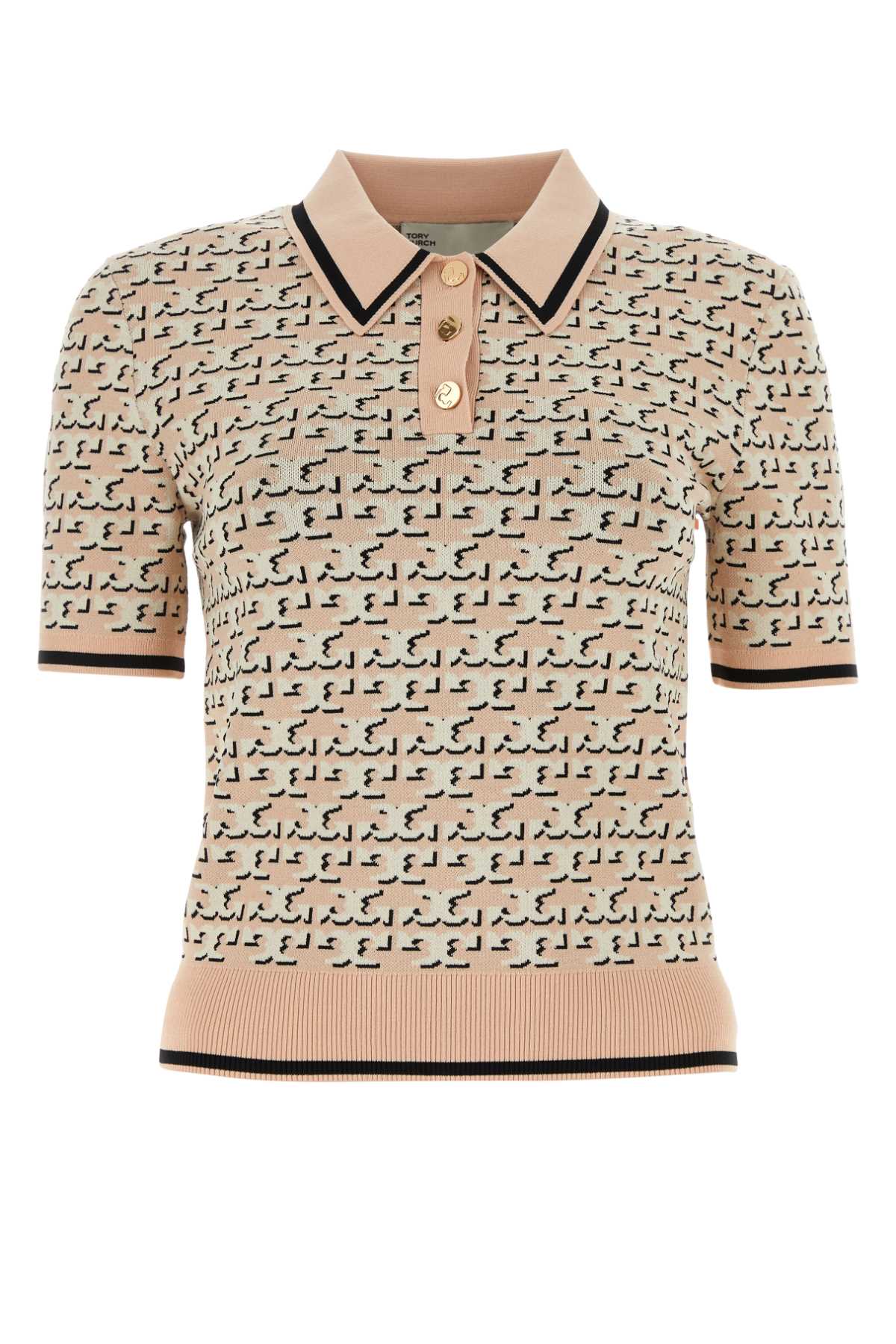 Shop Tory Burch Printed Viscose Blend Polo Shirt In Apricotblushtlogoshadow