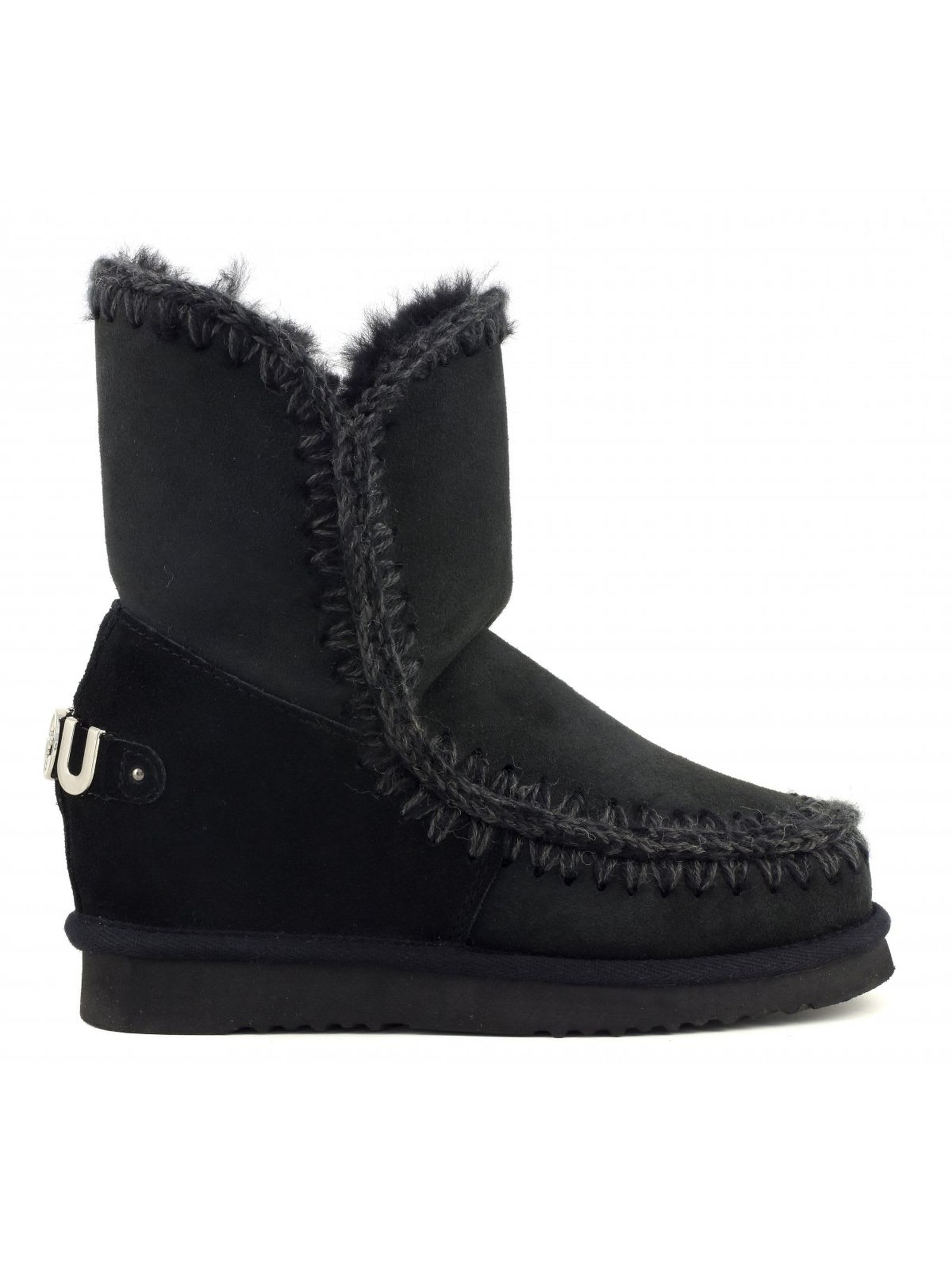 Mou Eskimo Wedge Short In Black Sheepskin