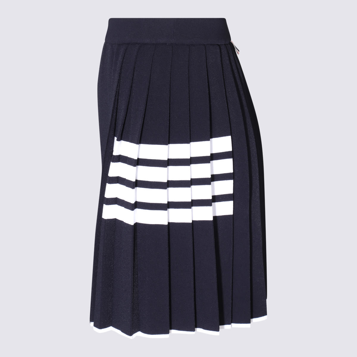 THOM BROWNE NAVY BLUE AND WHITE VISCOSE BLEND SKIRT