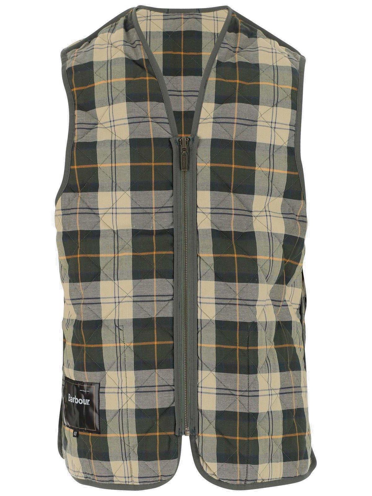 Shop Barbour Reversible Checked Gilet In Olive Ancient