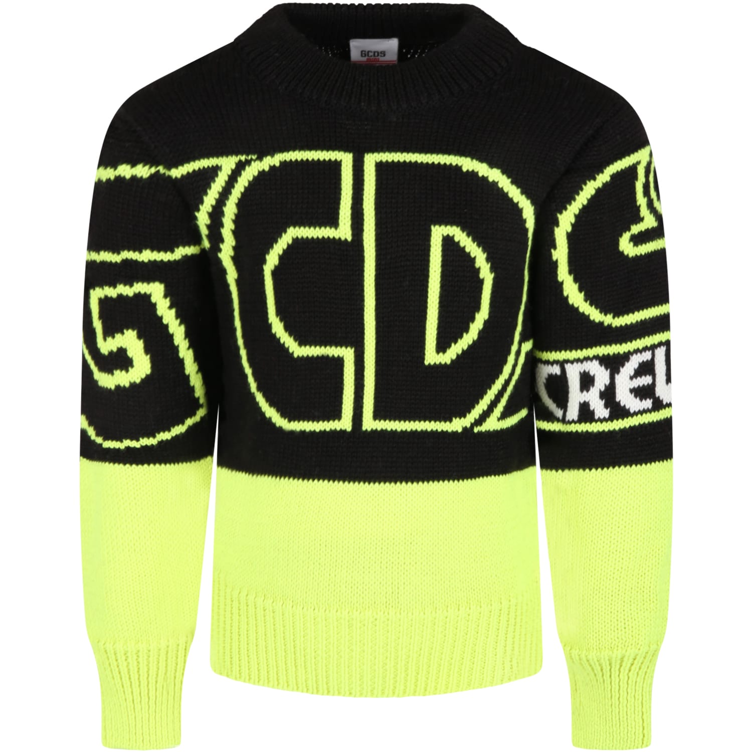 GCDS Mini Black Sweater For Kids With Yellow Logo