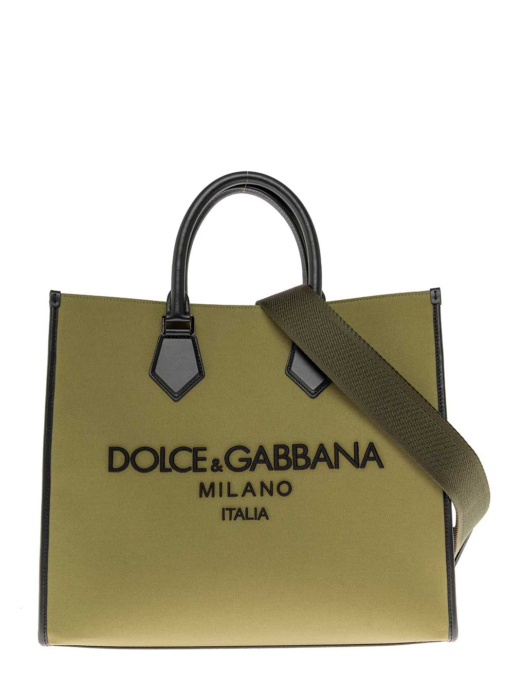 Dolce & Gabbana Green Fabric Shopper Bag With Logo Print
