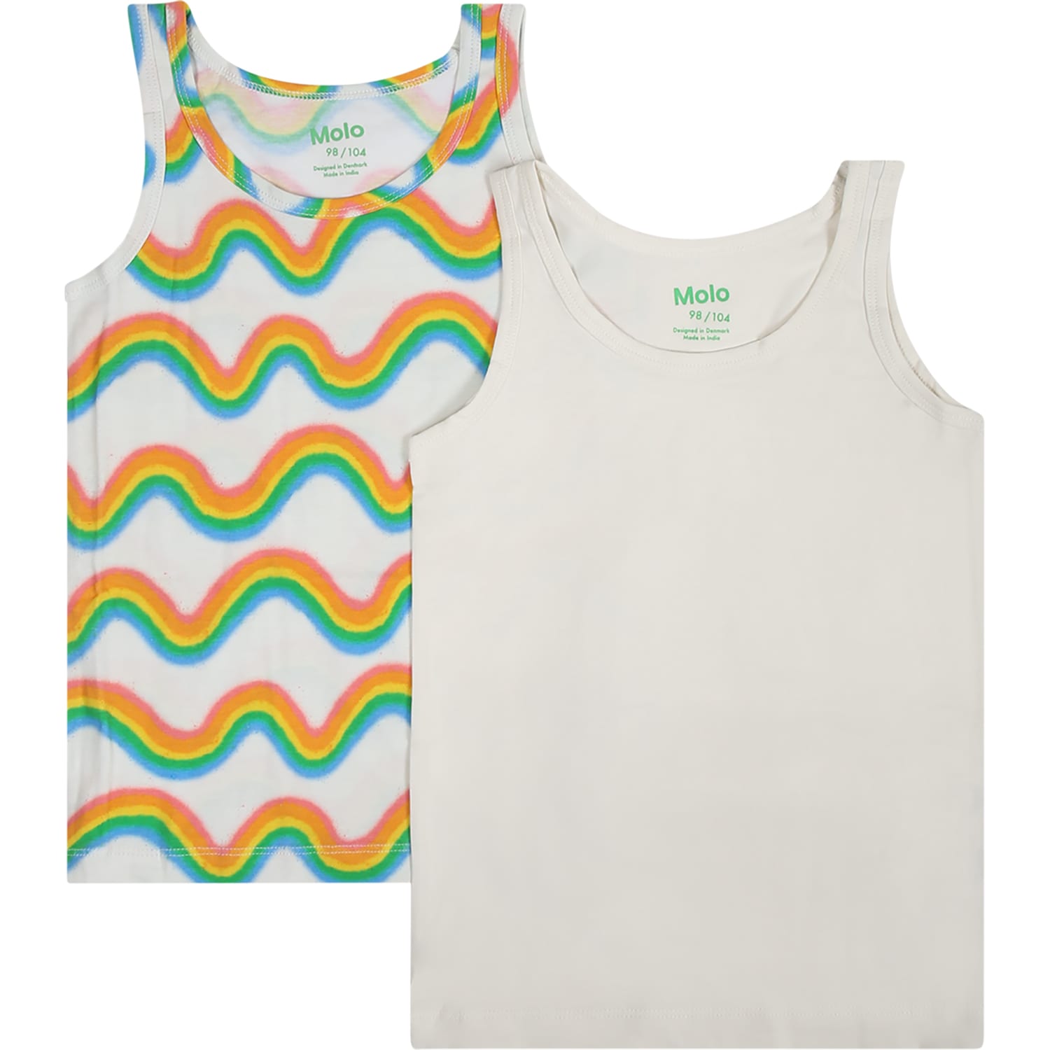 Molo Kids' White Set For Girl With Rainbow Print In Multicolor