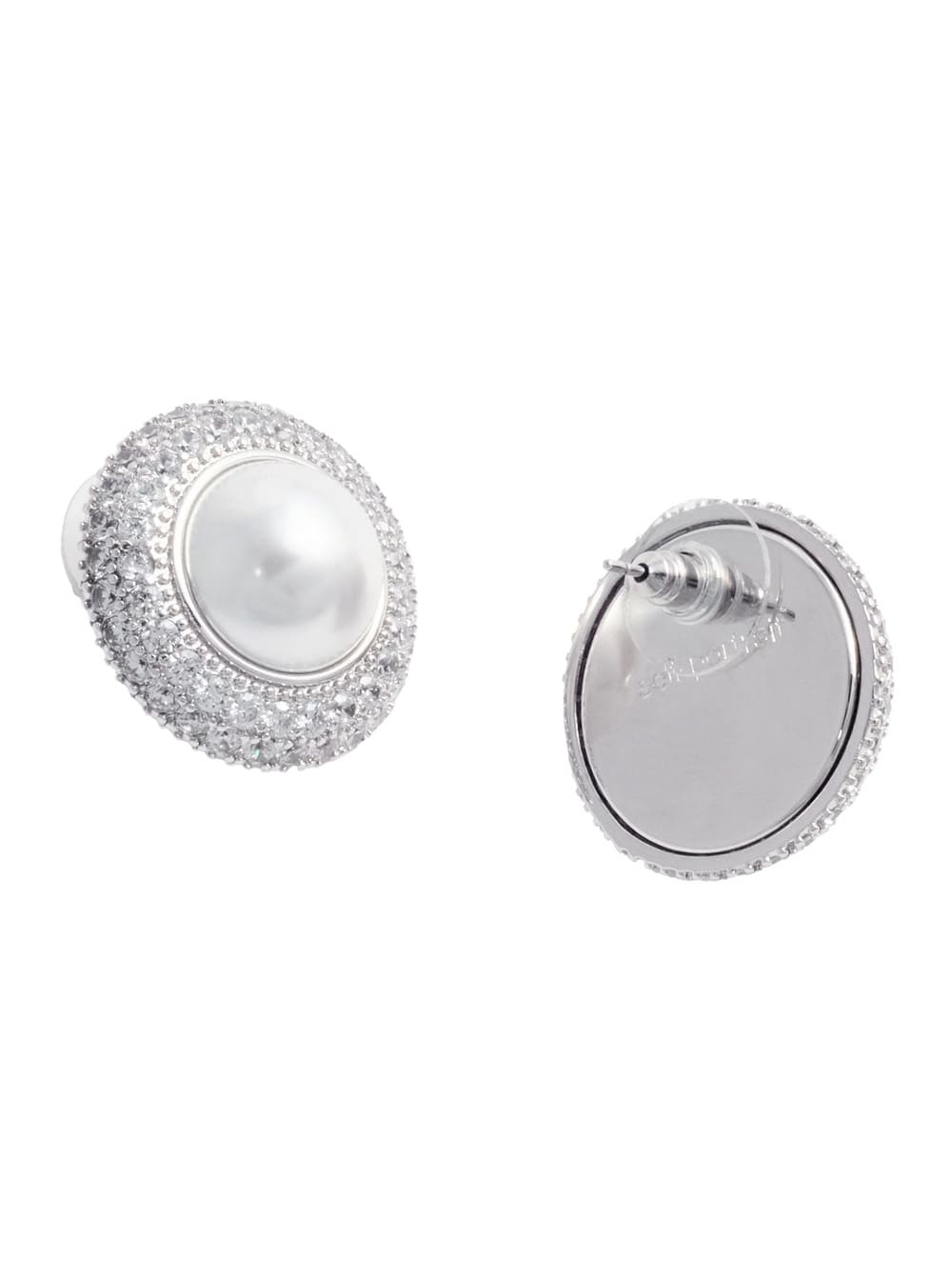 Self-portrait White Stud Earings With Crystal Embellishments In Brass Woman In Metallic