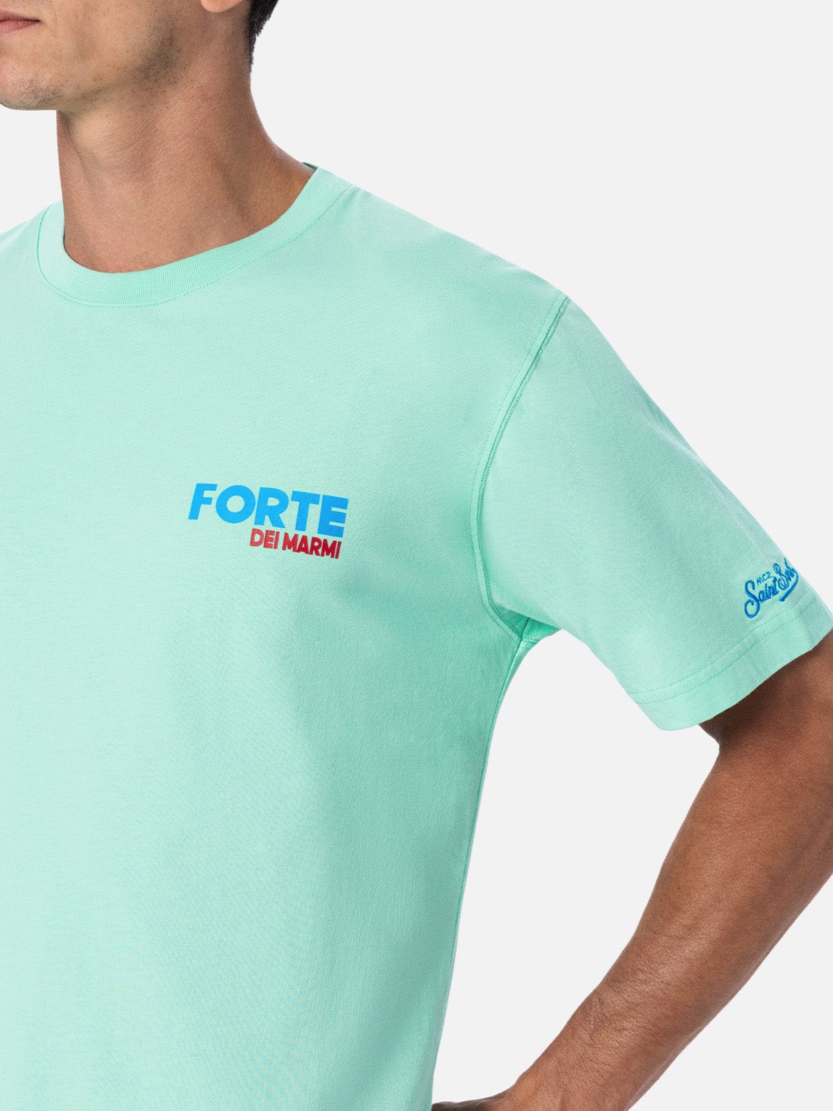 MC2 SAINT BARTH MAN COTTON T-SHIRT WITH FORTE DEI MARMI POSTCARD PLACED PRINT