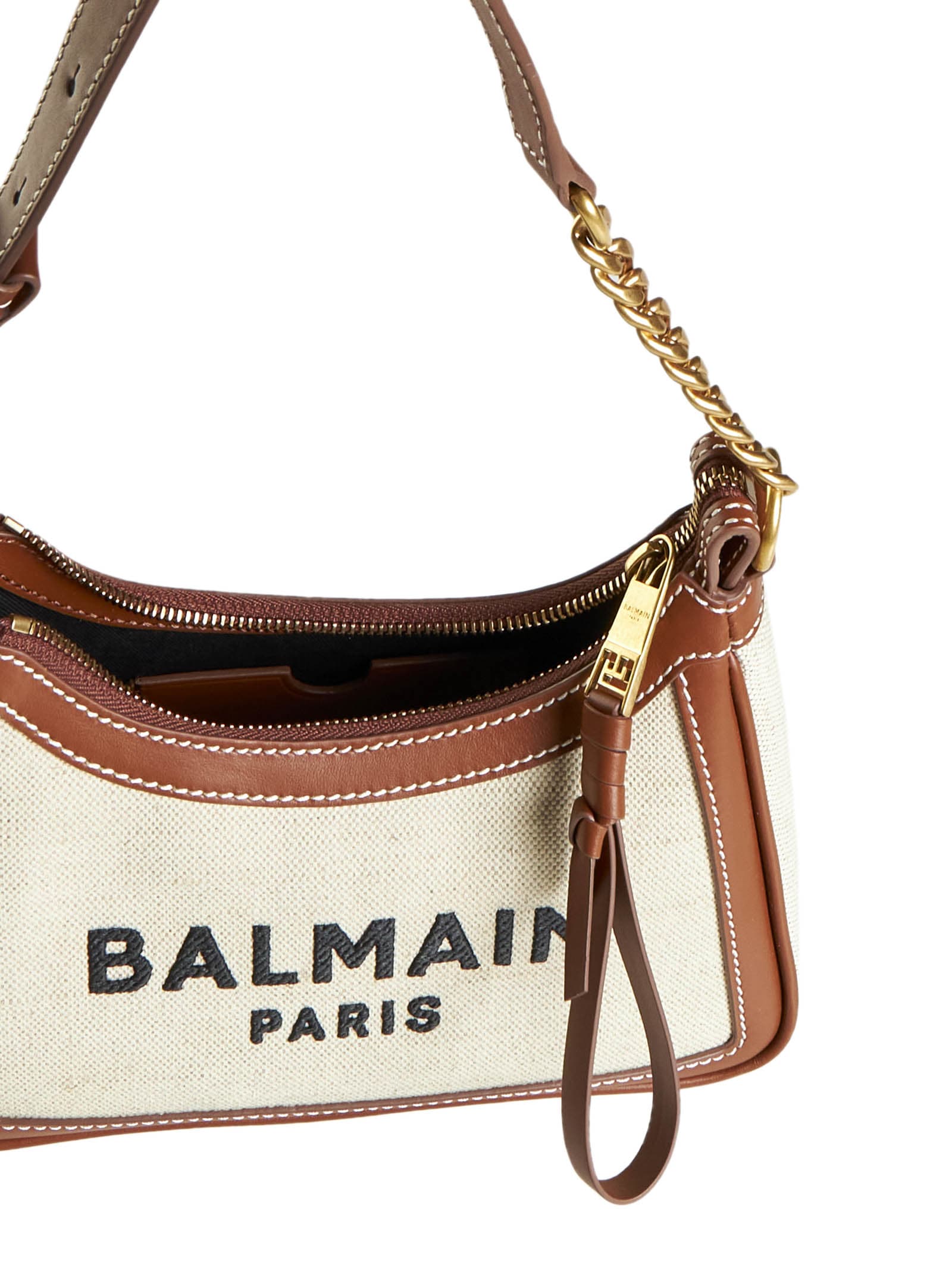 Shop Balmain Shoulder Bag In Naturel/marron
