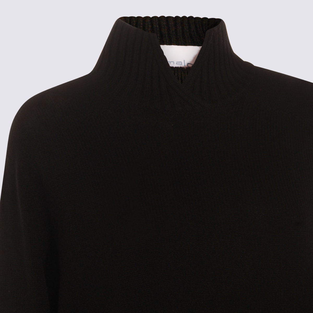Malo Long Sleeve Knitwear Ribbed Collar In Brown