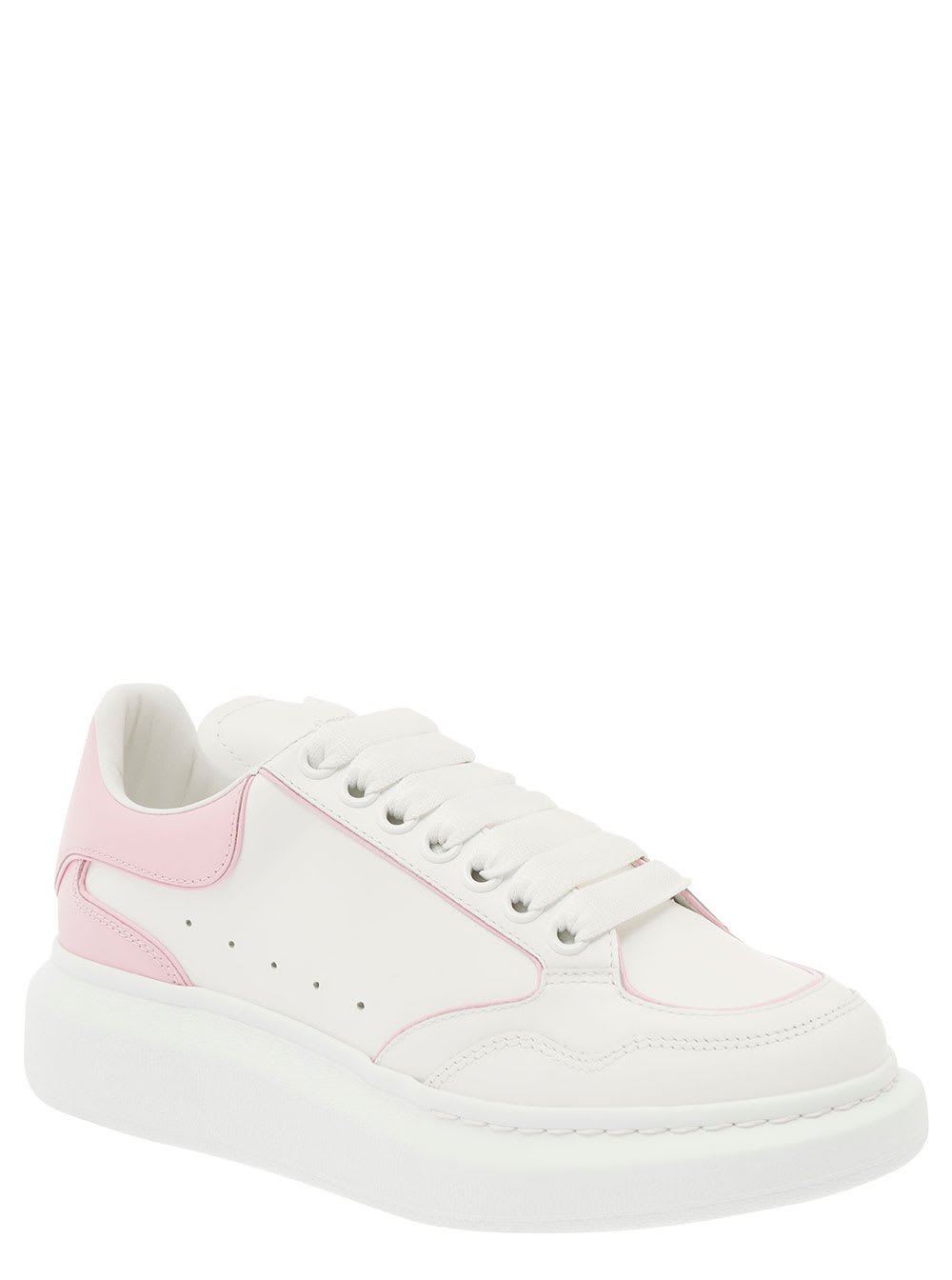 Shop Alexander Mcqueen White And Pink Low Top Sneakers With Logo Detail In Leather Woman