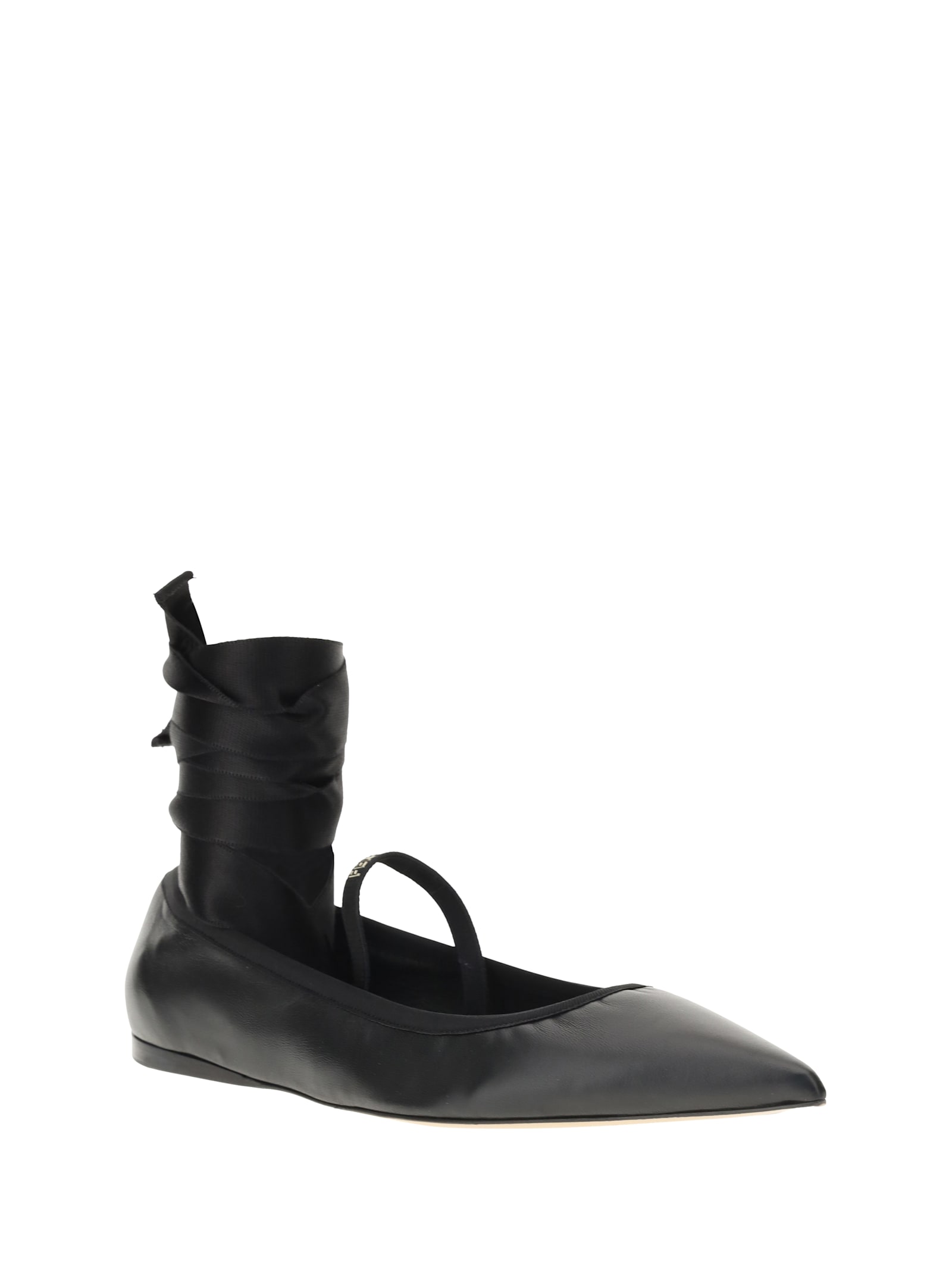 Ferragamo Carice Satin Ribbon Tapered Ballerinas In Black