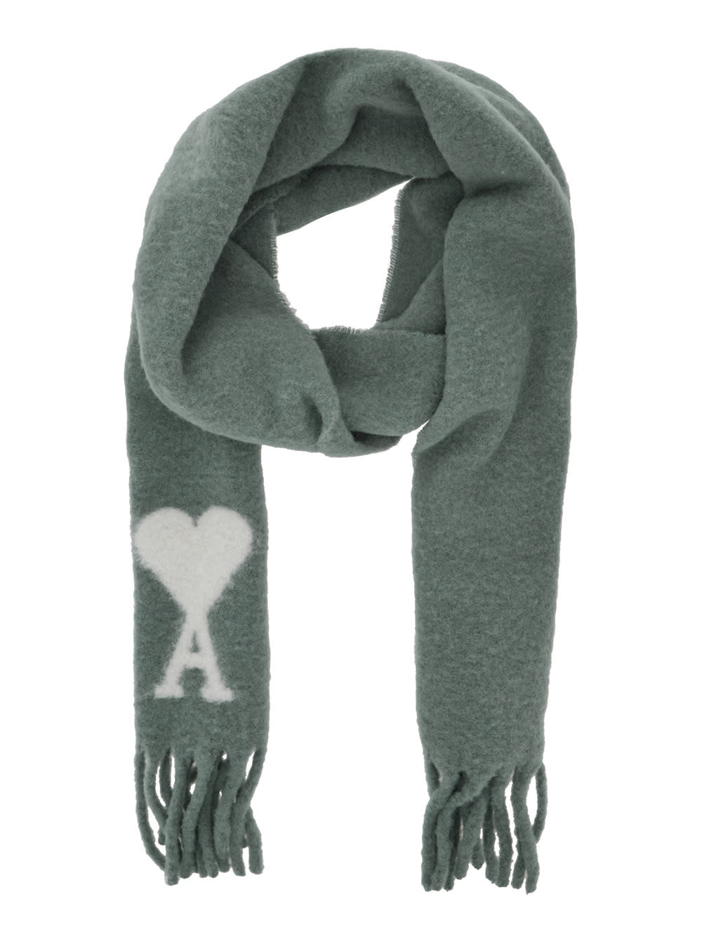 Shop Ami Alexandre Mattiussi Oversized Scarf With Adc Detail In Wool Blend Man In Grey