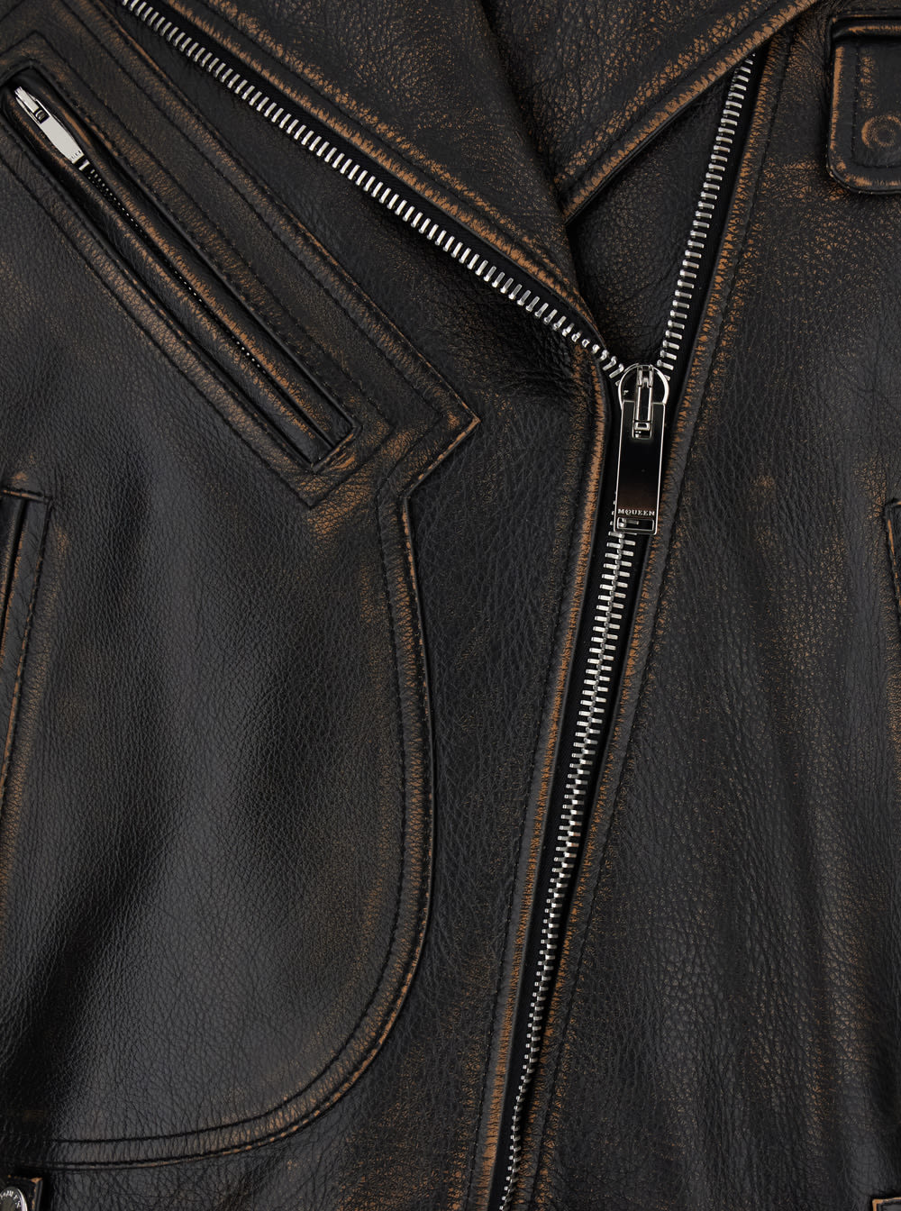 Alexander Mcqueen Oversized Antiqued Leather Biker Jacket