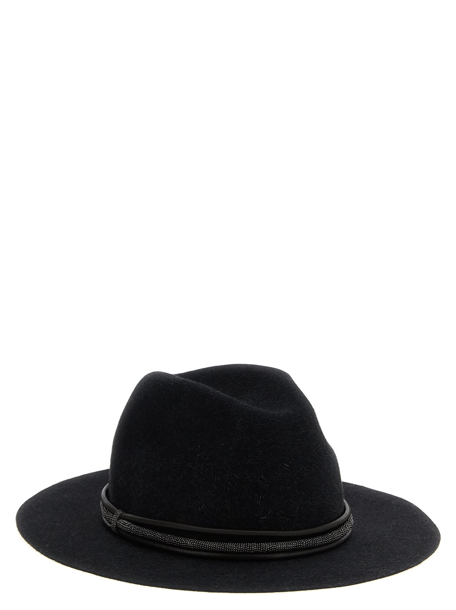 Brunello Cucinelli Leather Hat Featuring Jewel Embellishment In Black