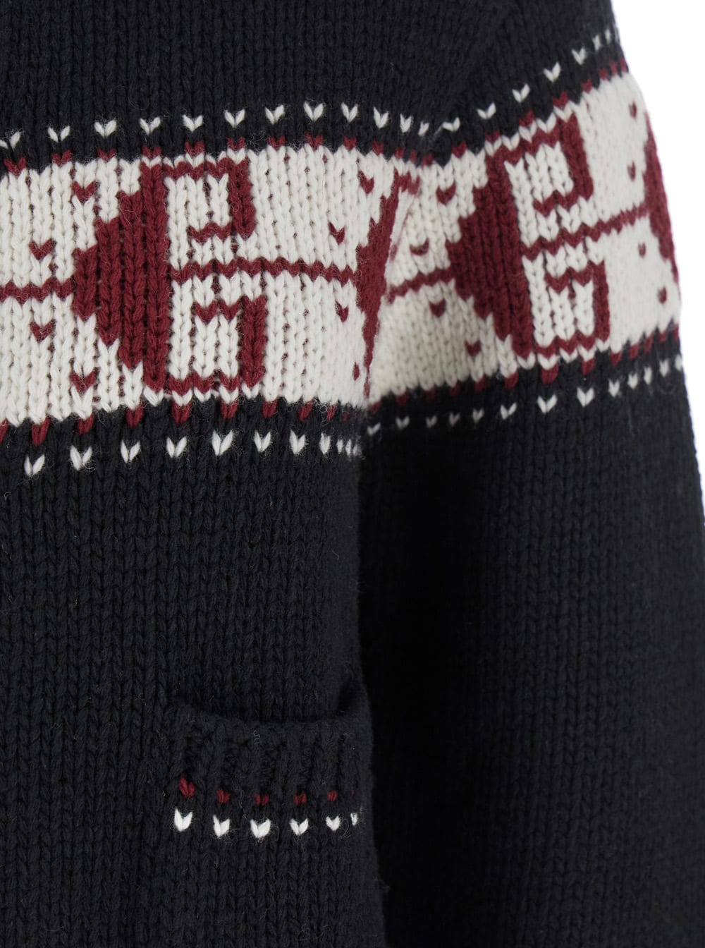 The Seafarer Black Sweater With Spread Collar And Fair Isle Motif In Wool Blend Woman In Black