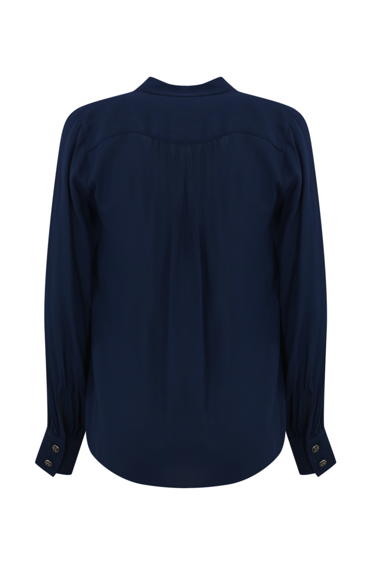 Shop Elisabetta Franchi Georgette Blouse With Striped Pattern In Navy