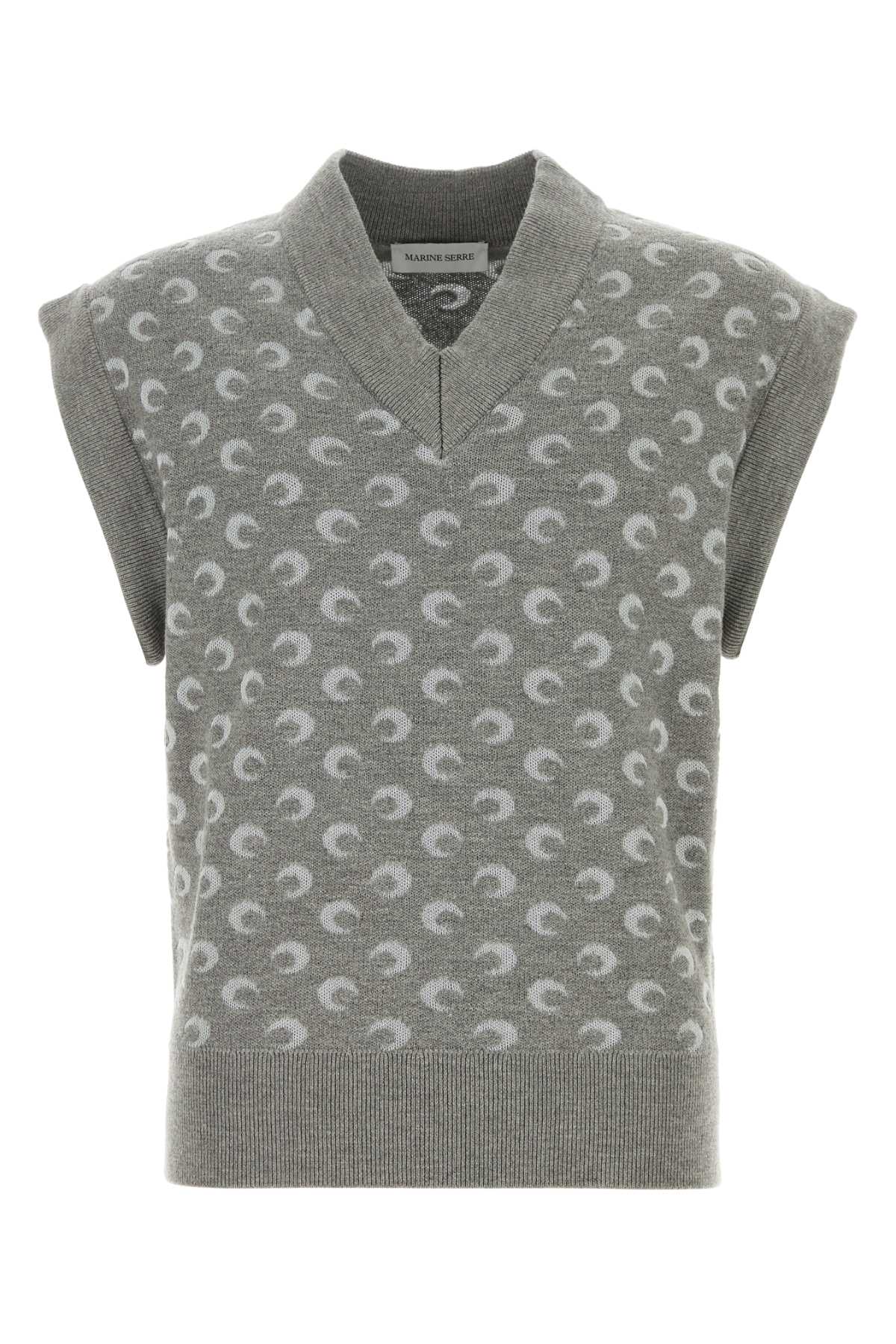 Marine Serre Knitted Vest Featuring Embroidered Pattern In Gray