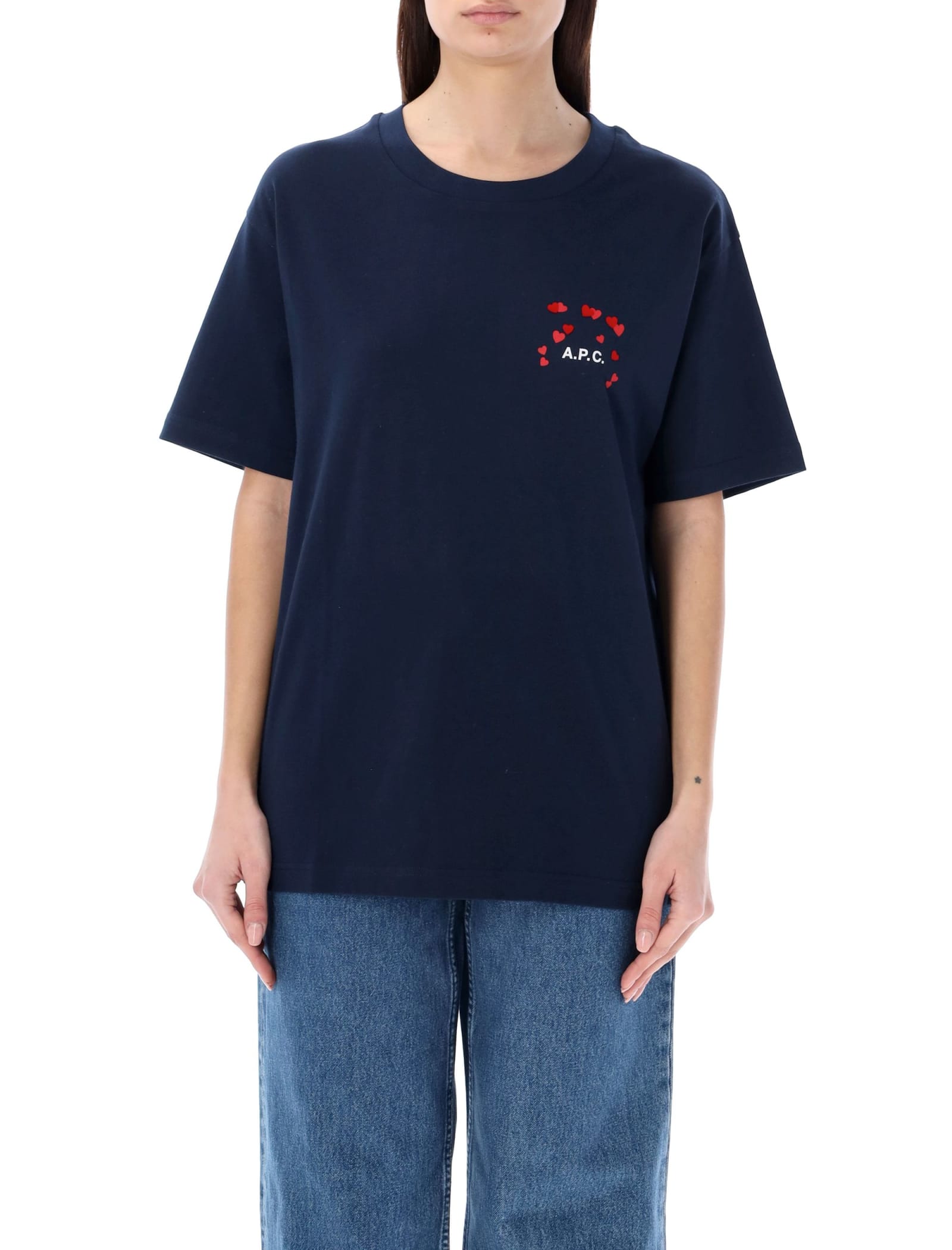 Apc Navy Hearts T-shirt In Dark Navy
