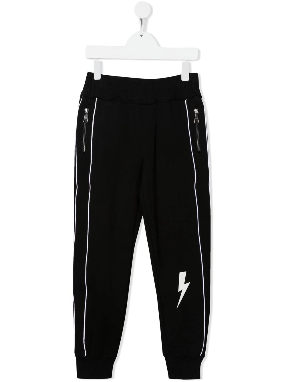 Neil Barrett Kids Black Thunderbolt Joggers With Contrast Piping
