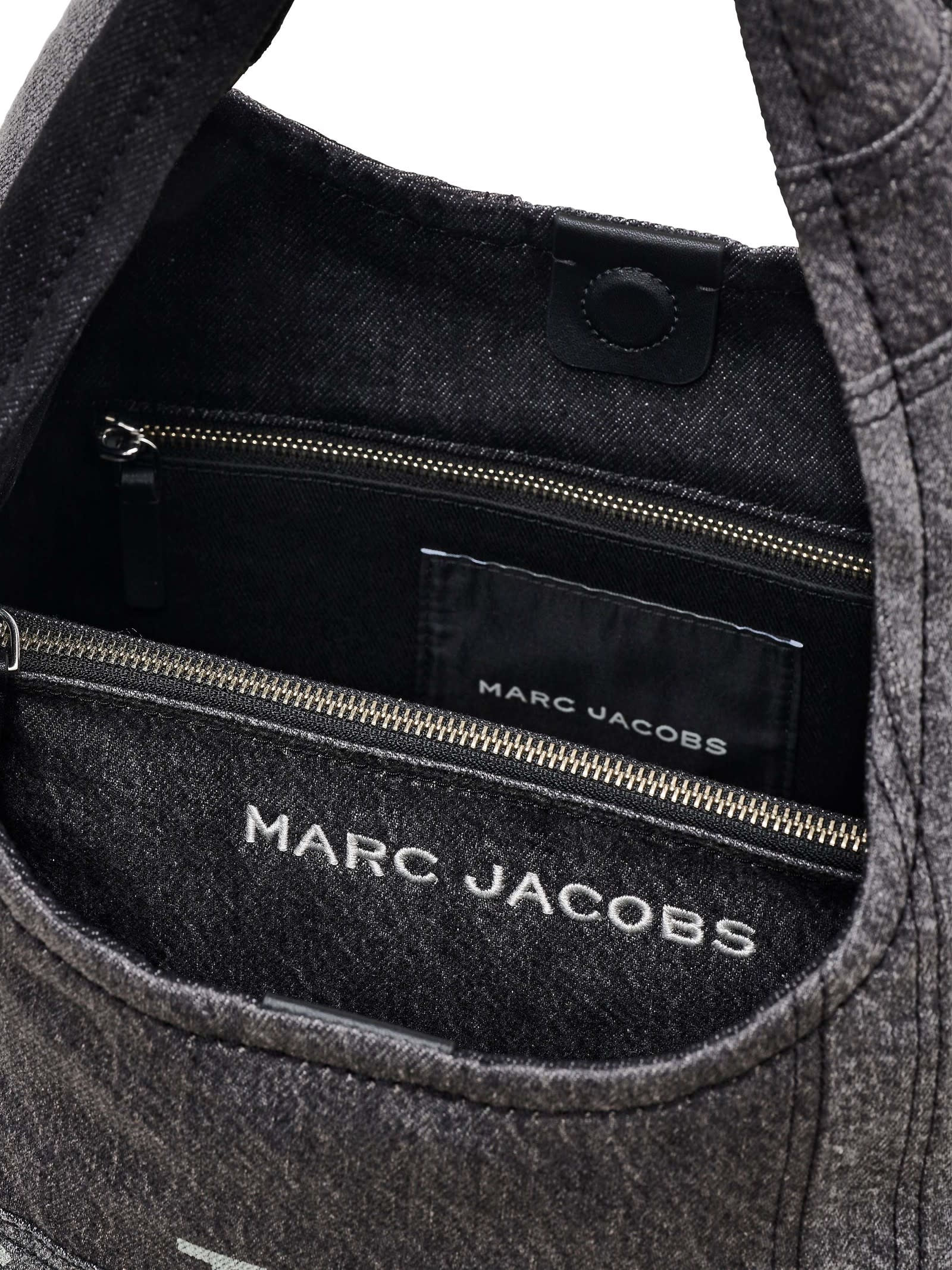 Marc Jacobs Patchwork Cotton Shoulder Bag With Top Handle In Black