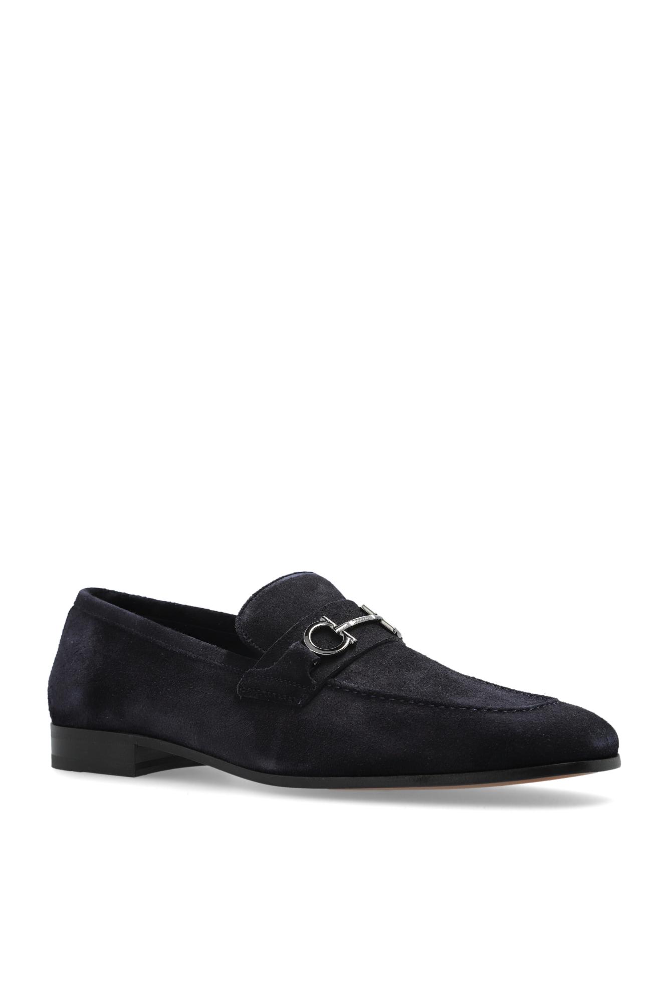 Ferragamo Balty Gancini Buckle Suede Loafers In Blue