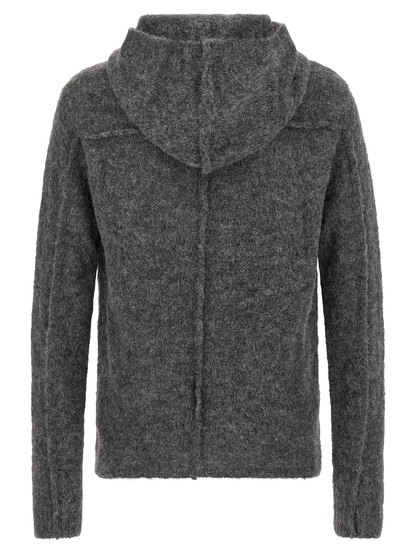 Thom Krom Textured Grey Alpaca Blend Hooded Sweater In Black