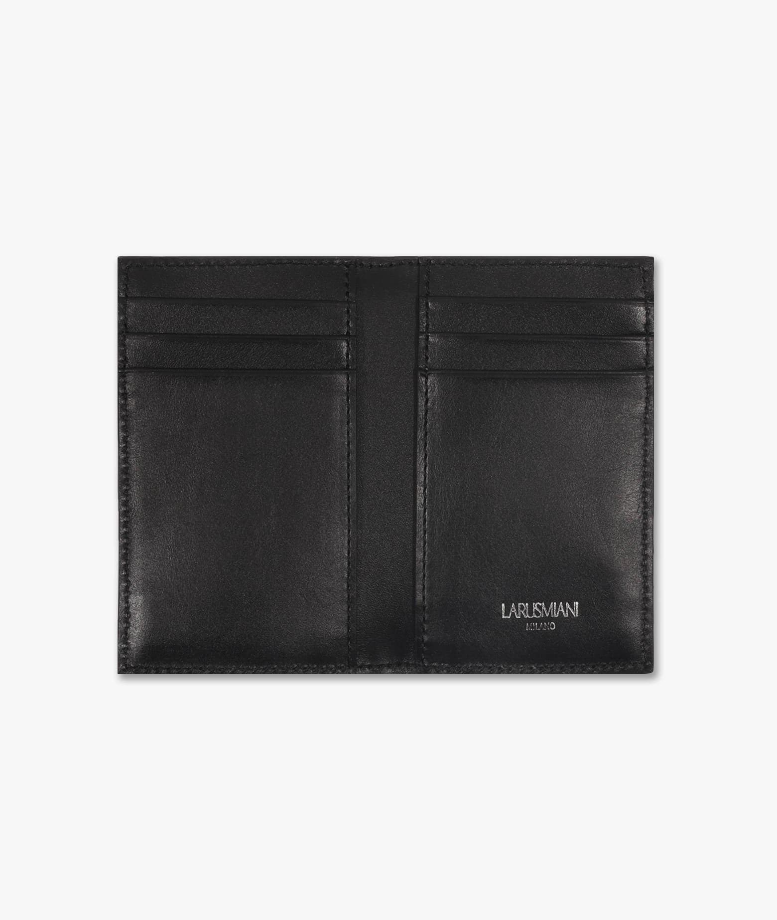 Larusmiani Horizontal Alligator Card Holder Capital Wallet In Black
